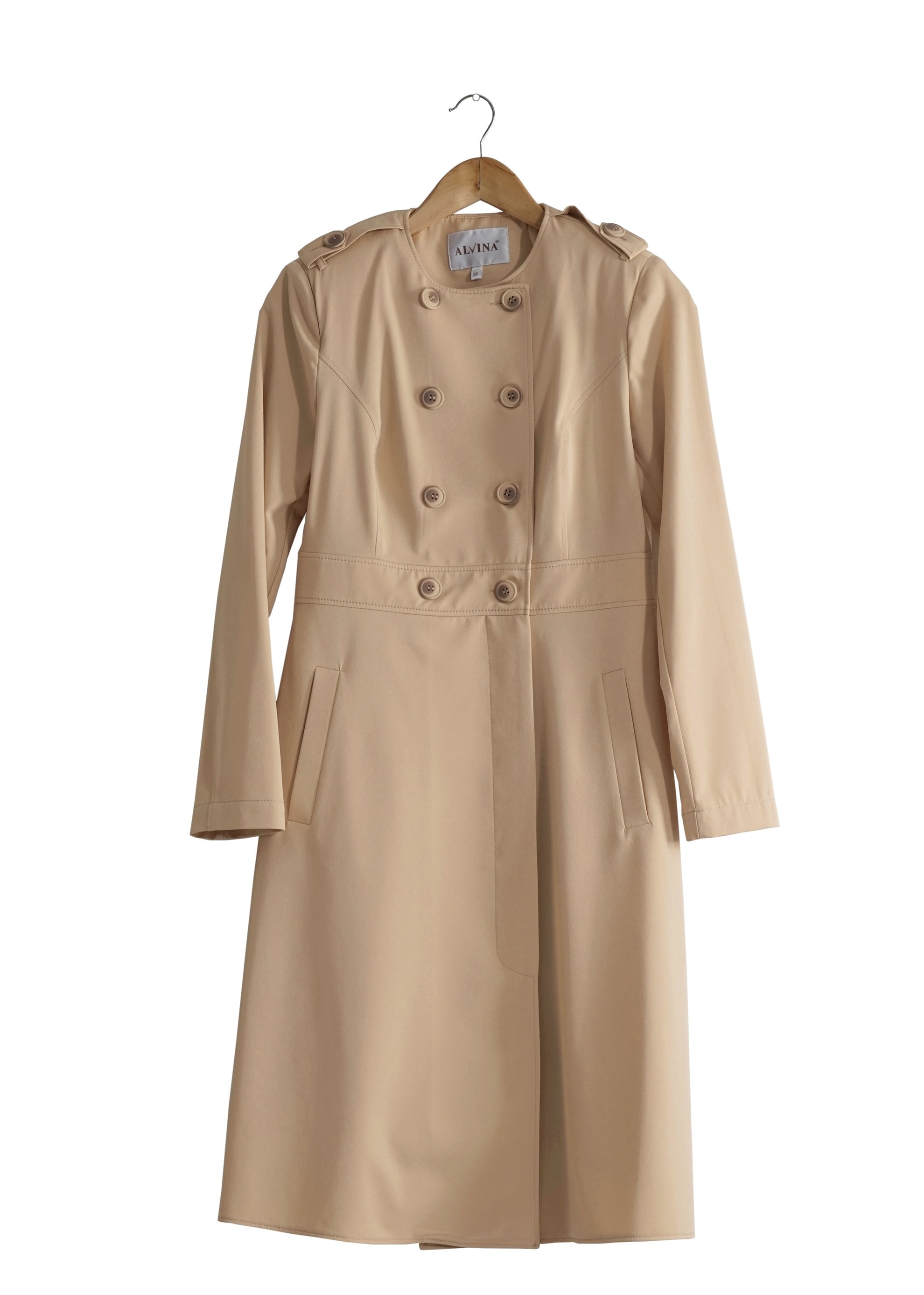 Tesettür giyim BEJ DÜĞMELİ CEPLİ TRENÇKOT 1810 