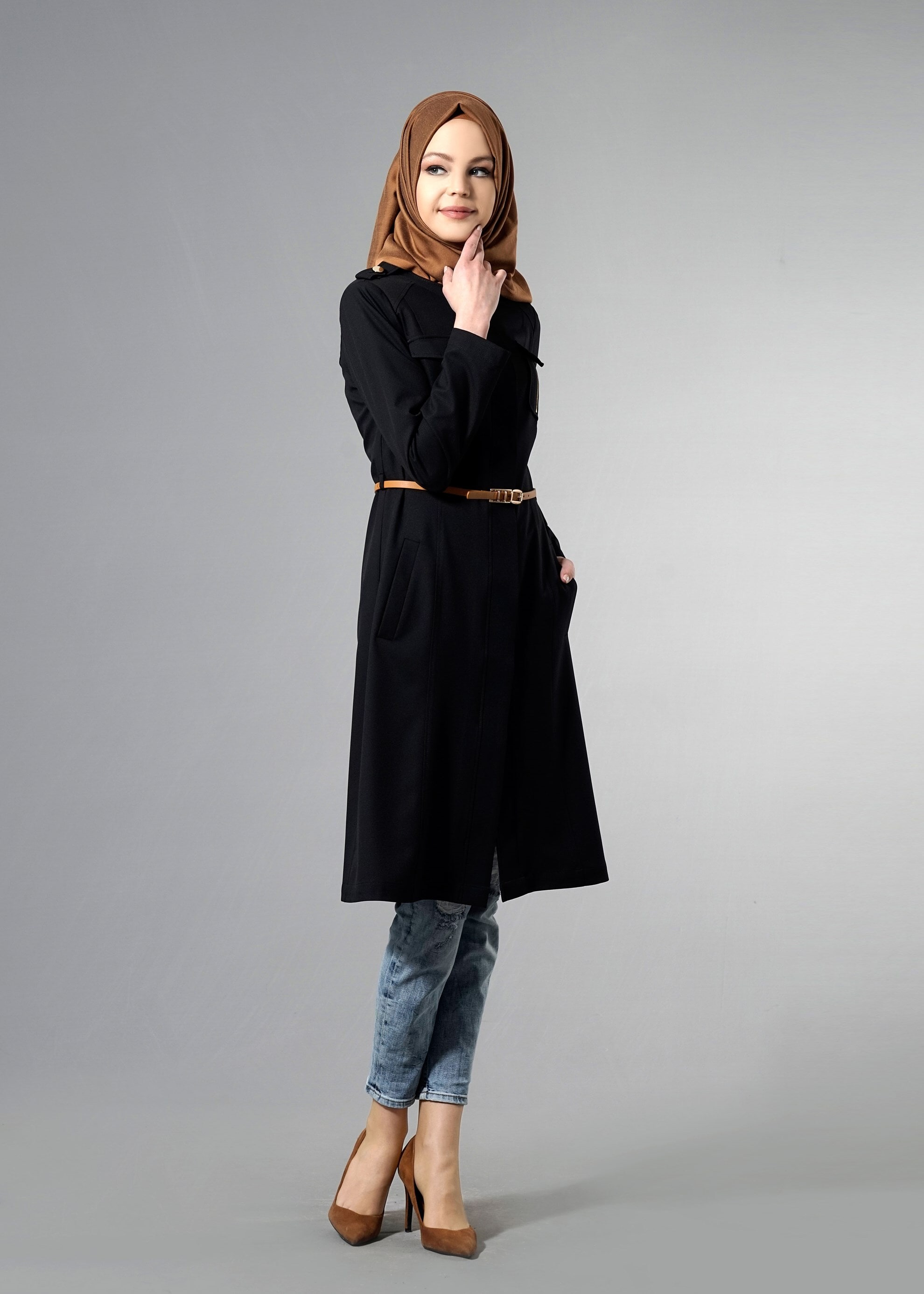 Tesettür giyim SİYAH 1813 Beliz Tesettür 8168 Trench 38/44 TEK38