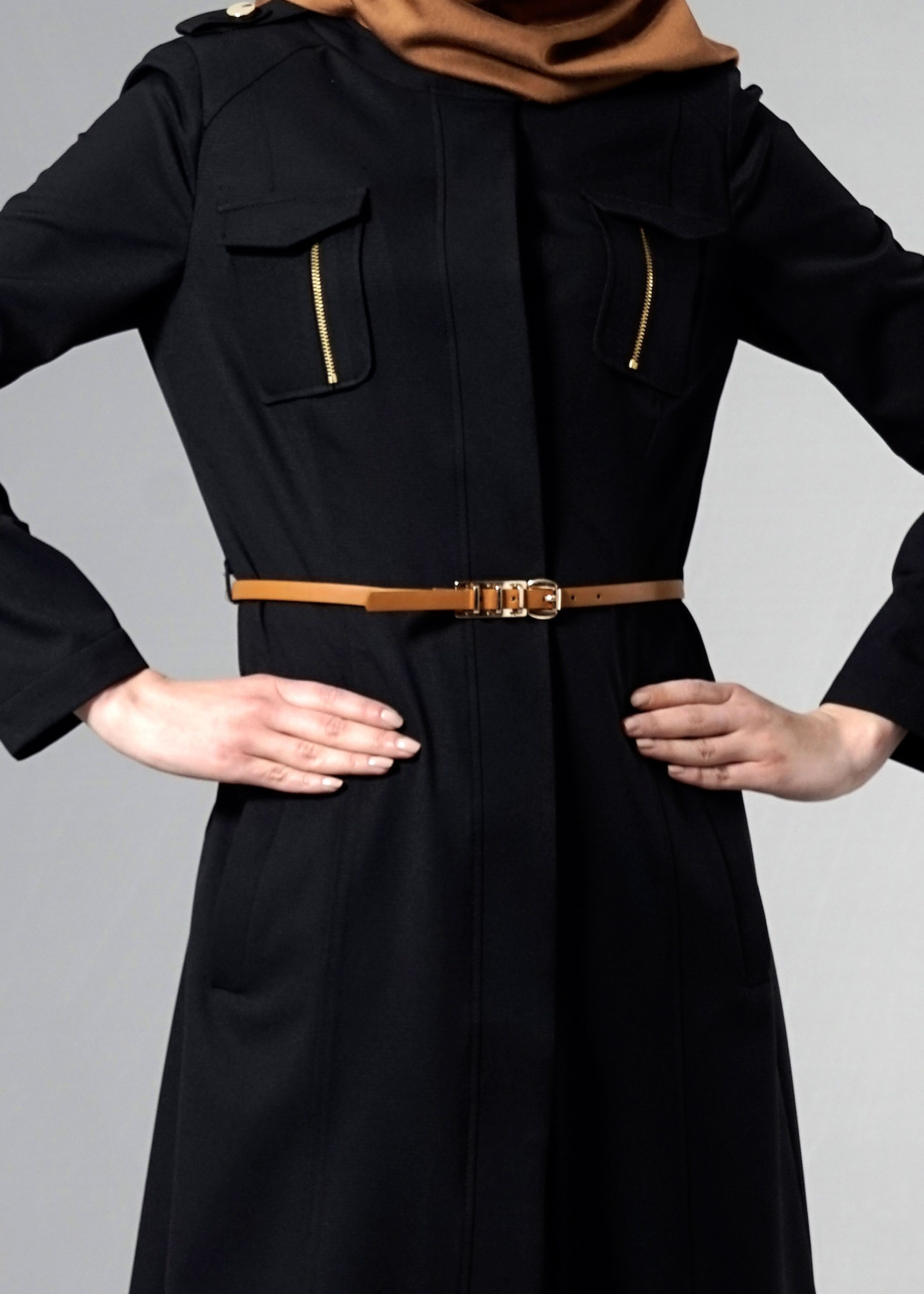 Tesettür giyim SİYAH 1813 Beliz Tesettür 8168 Trench 38/44 TEK38