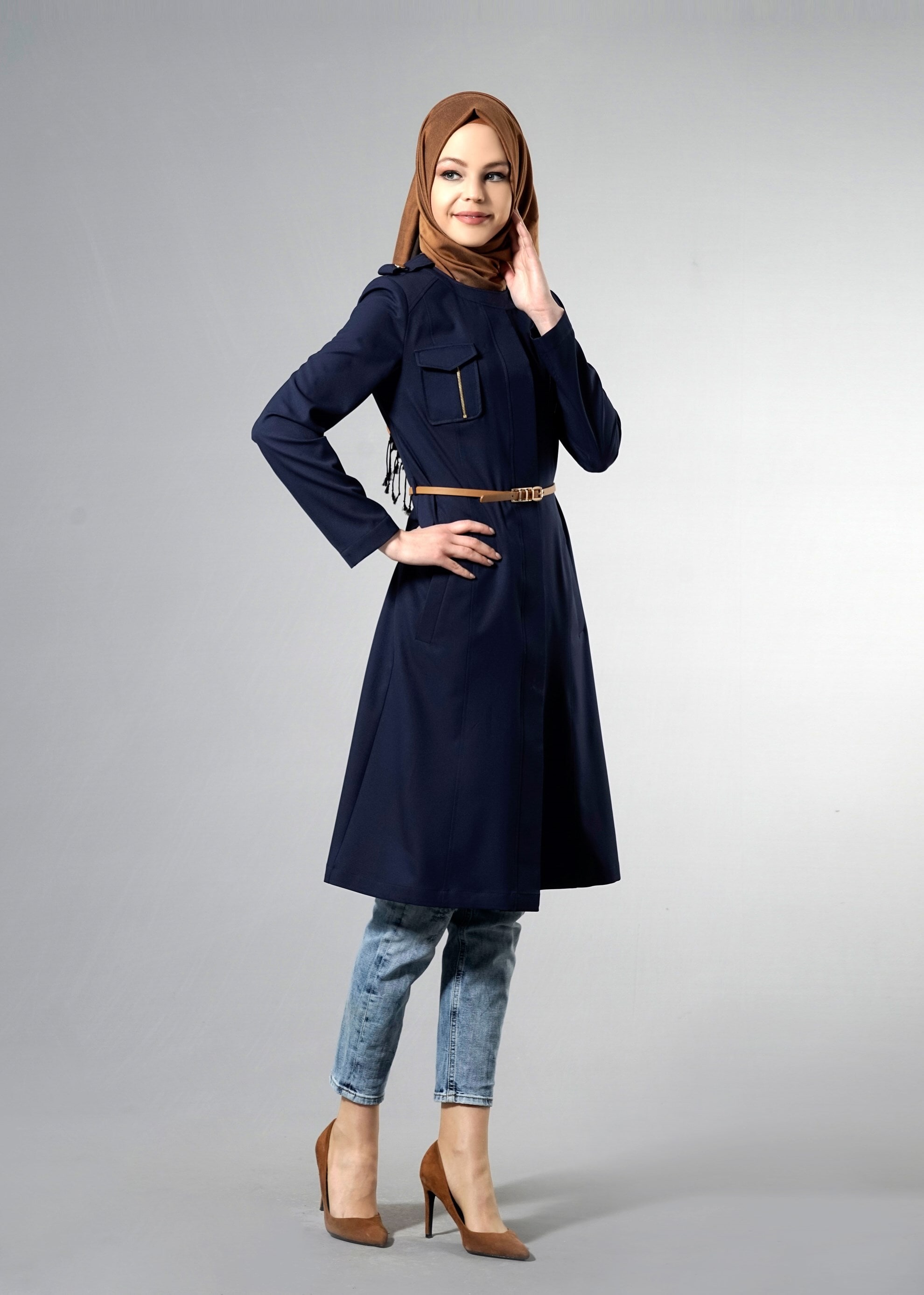 Tesettür giyim LACİVERT 1813 Beliz Tesettür 8168 Trench 38/44 TEK38