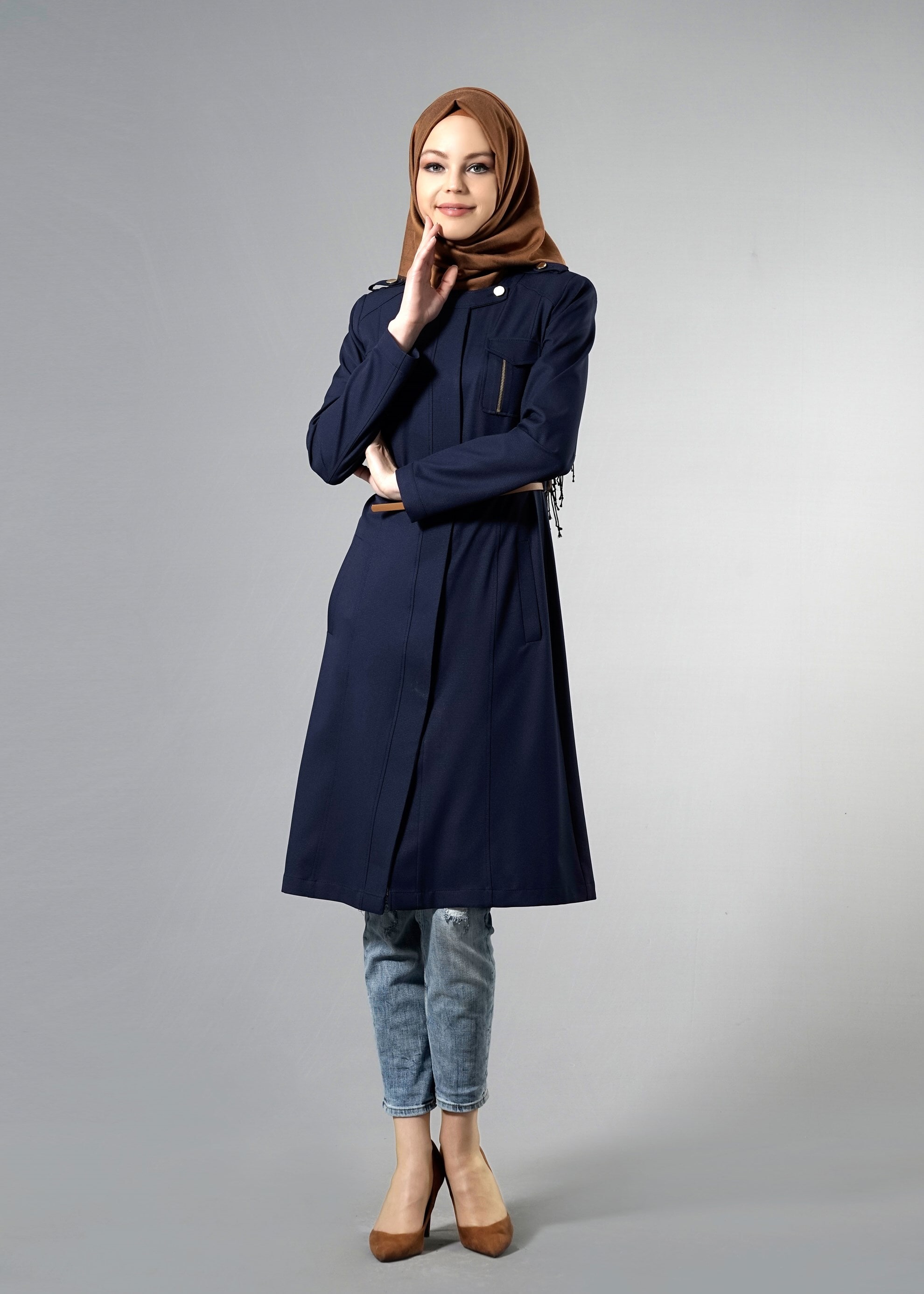 Tesettür giyim LACİVERT 1813 Beliz Tesettür 8168 Trench 38/44 TEK38