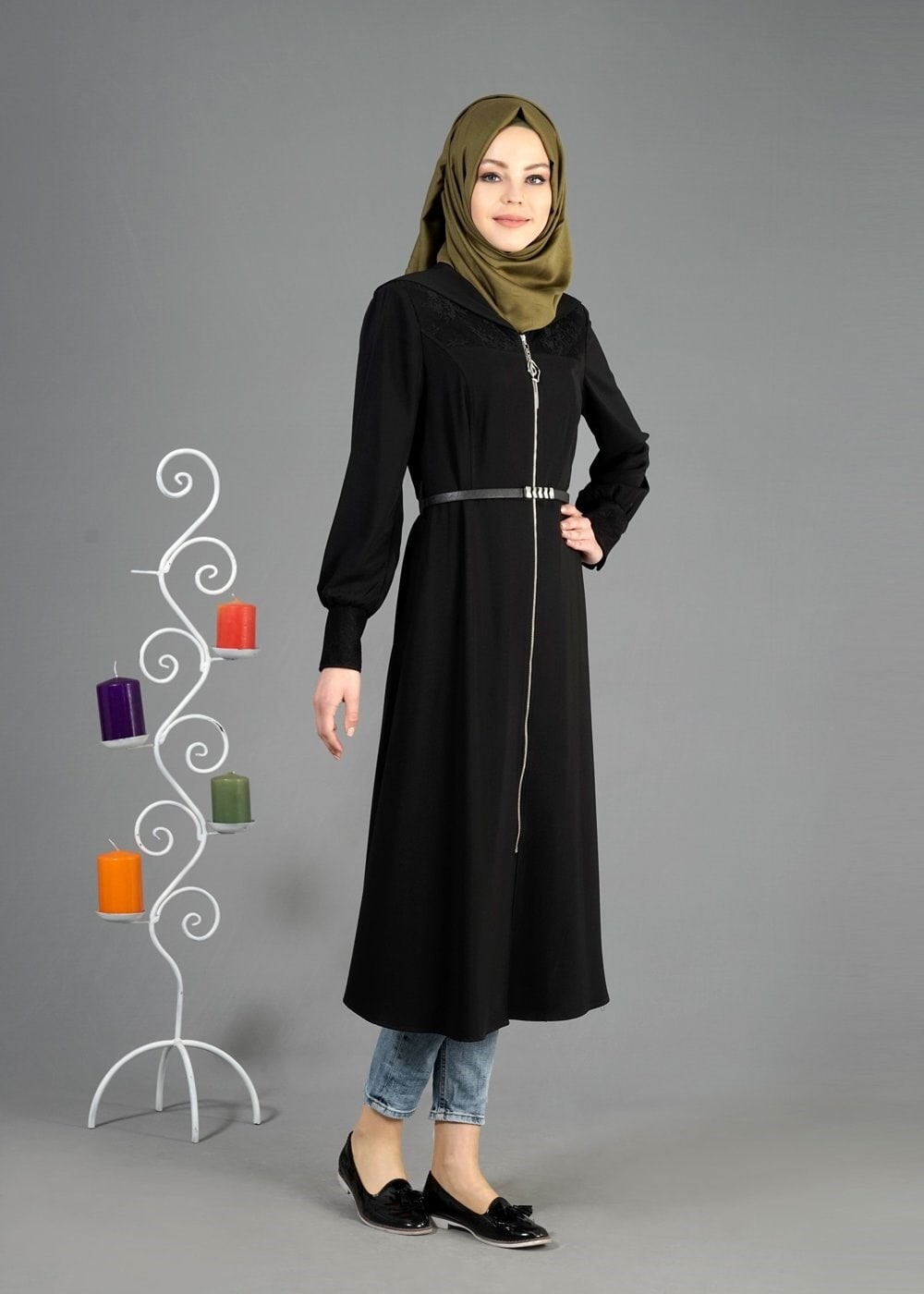Tesettür giyim SİYAH 1816 Farah Tesettür Trench 38/44 TEK40