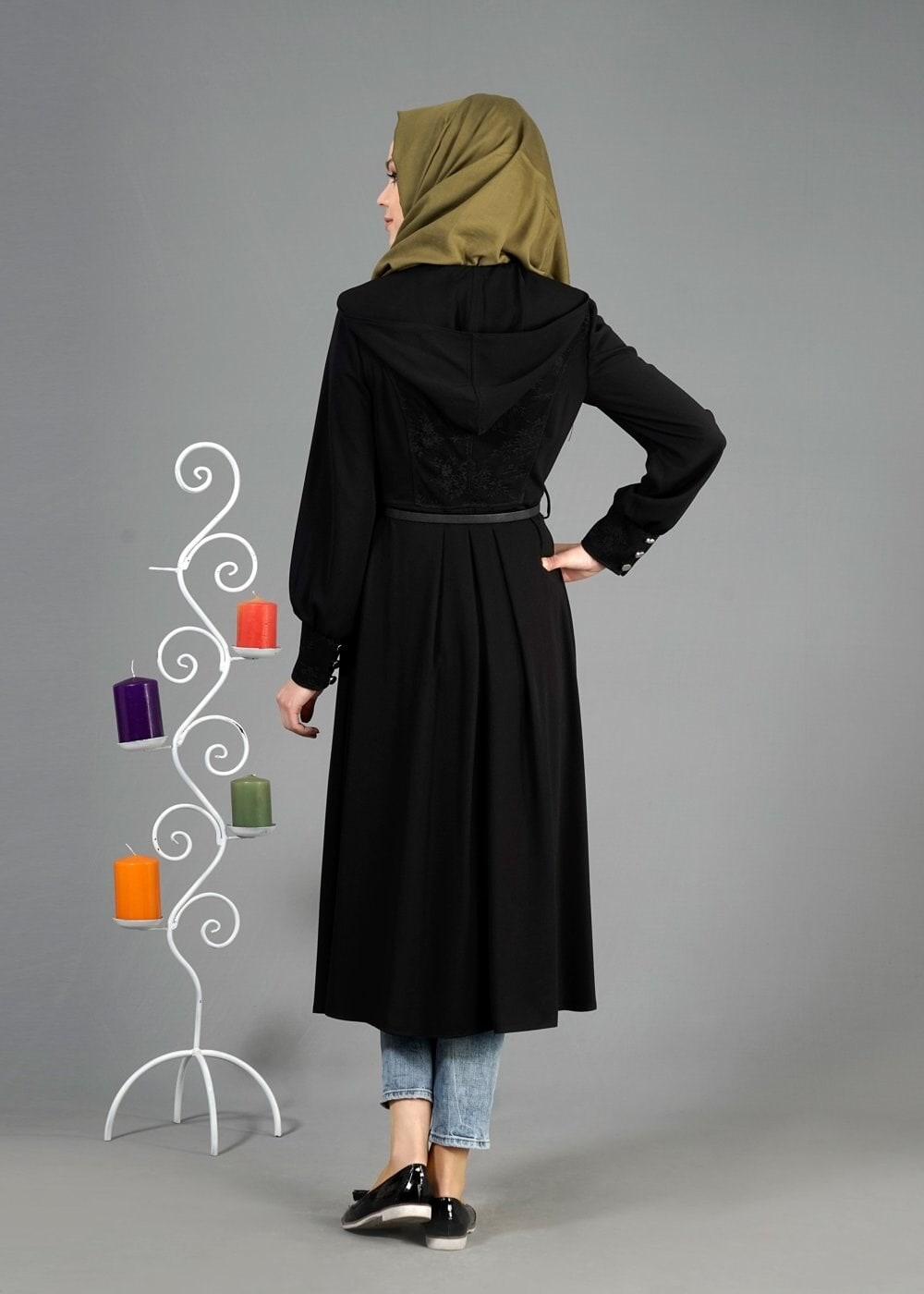 Tesettür giyim SİYAH 1816 Farah Tesettür Trench 38/44 TEK40