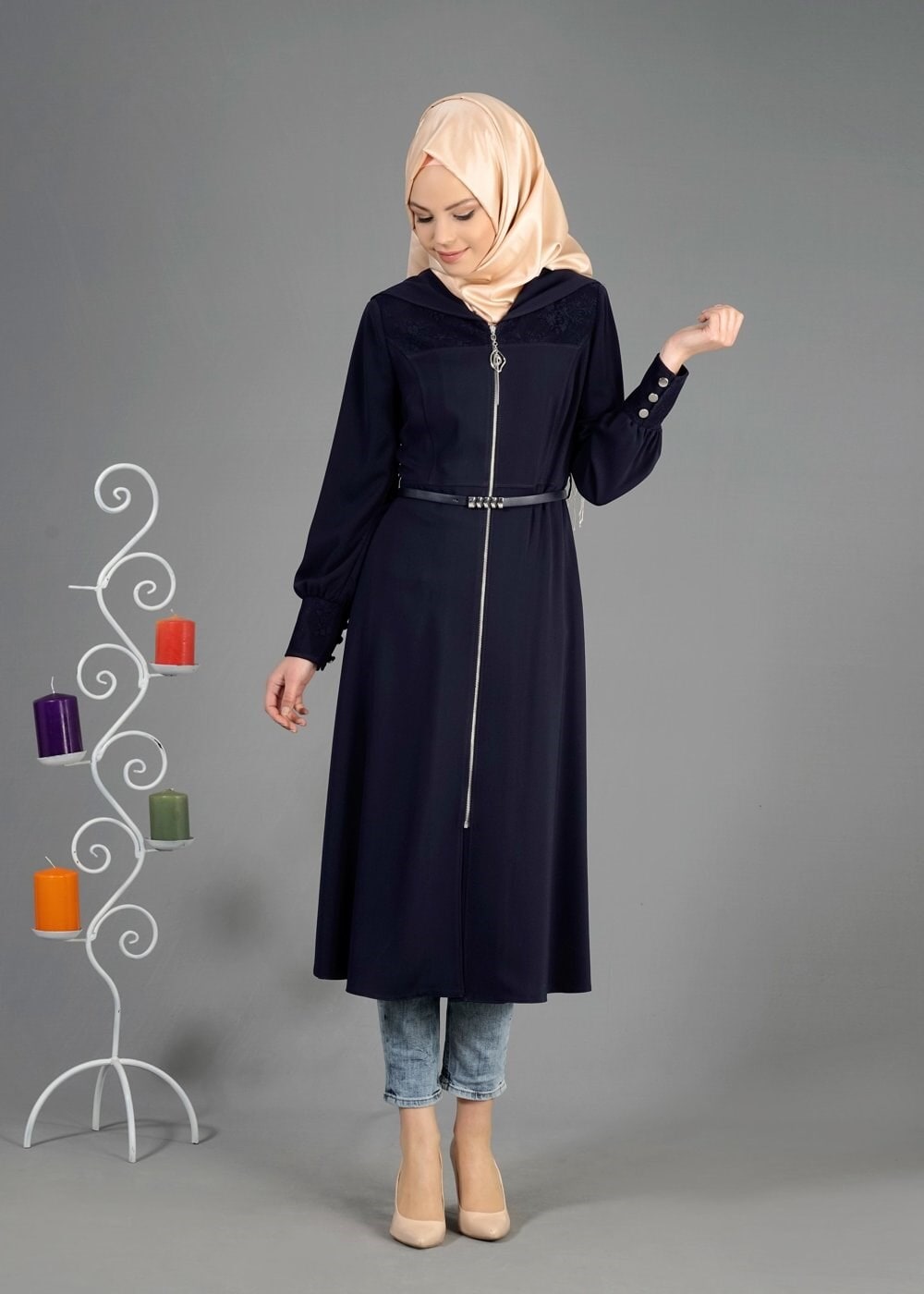 Tesettür giyim LACİVERT 1816 Farah Tesettür Trench 38/44 TEK40