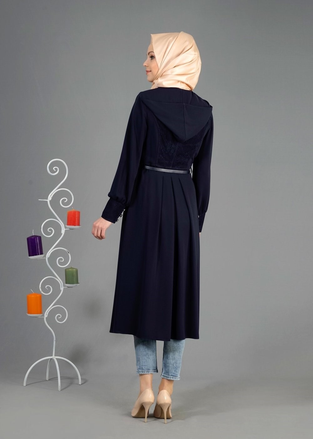 Tesettür giyim LACİVERT 1816 Farah Tesettür Trench 38/44 TEK40