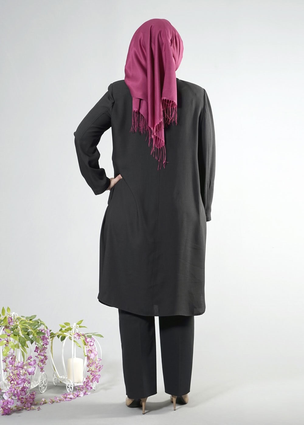 Tesettür giyim SİYAH FERMUARLI TRENÇKOT 1819