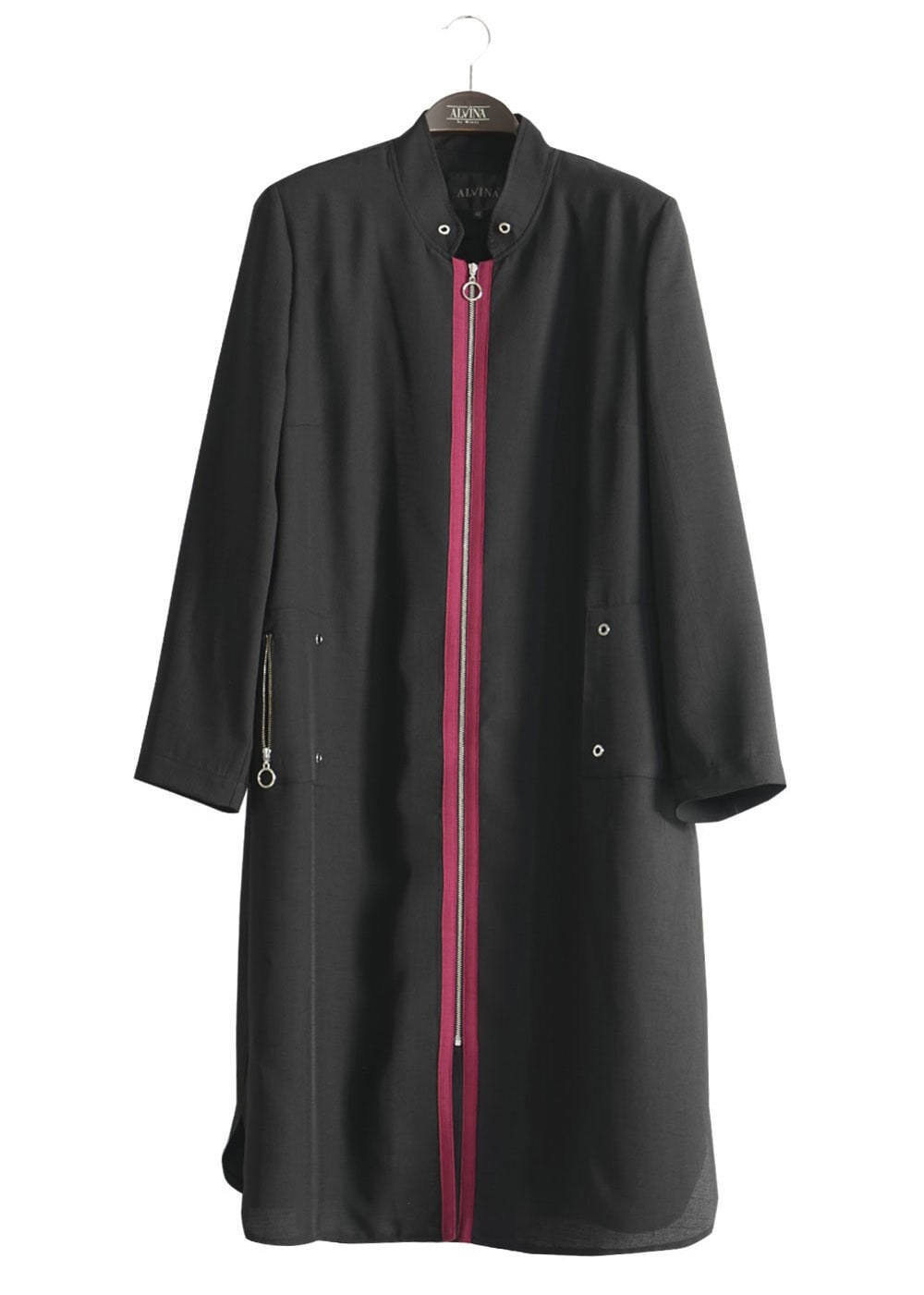 Tesettür giyim SİYAH FERMUARLI TRENÇKOT 1819