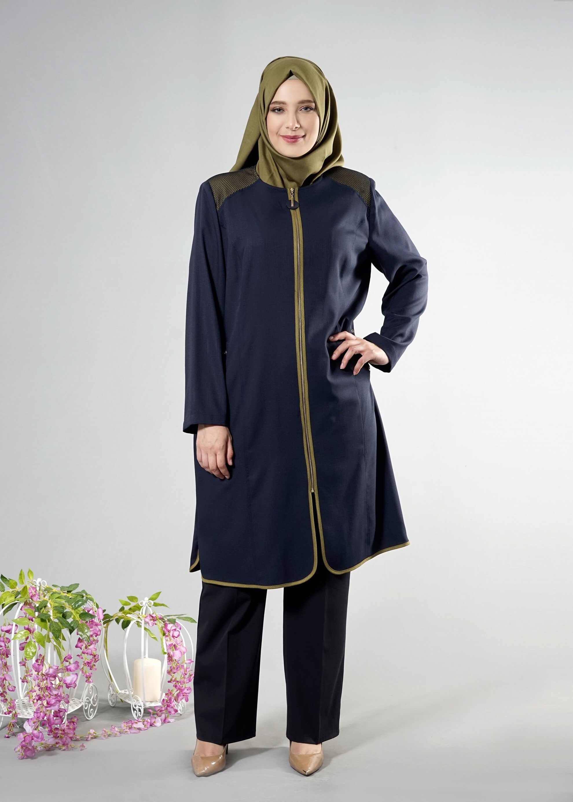 Tesettür giyim LACİVERT 1820 Derin Tesettür 8169 Trench  44/50