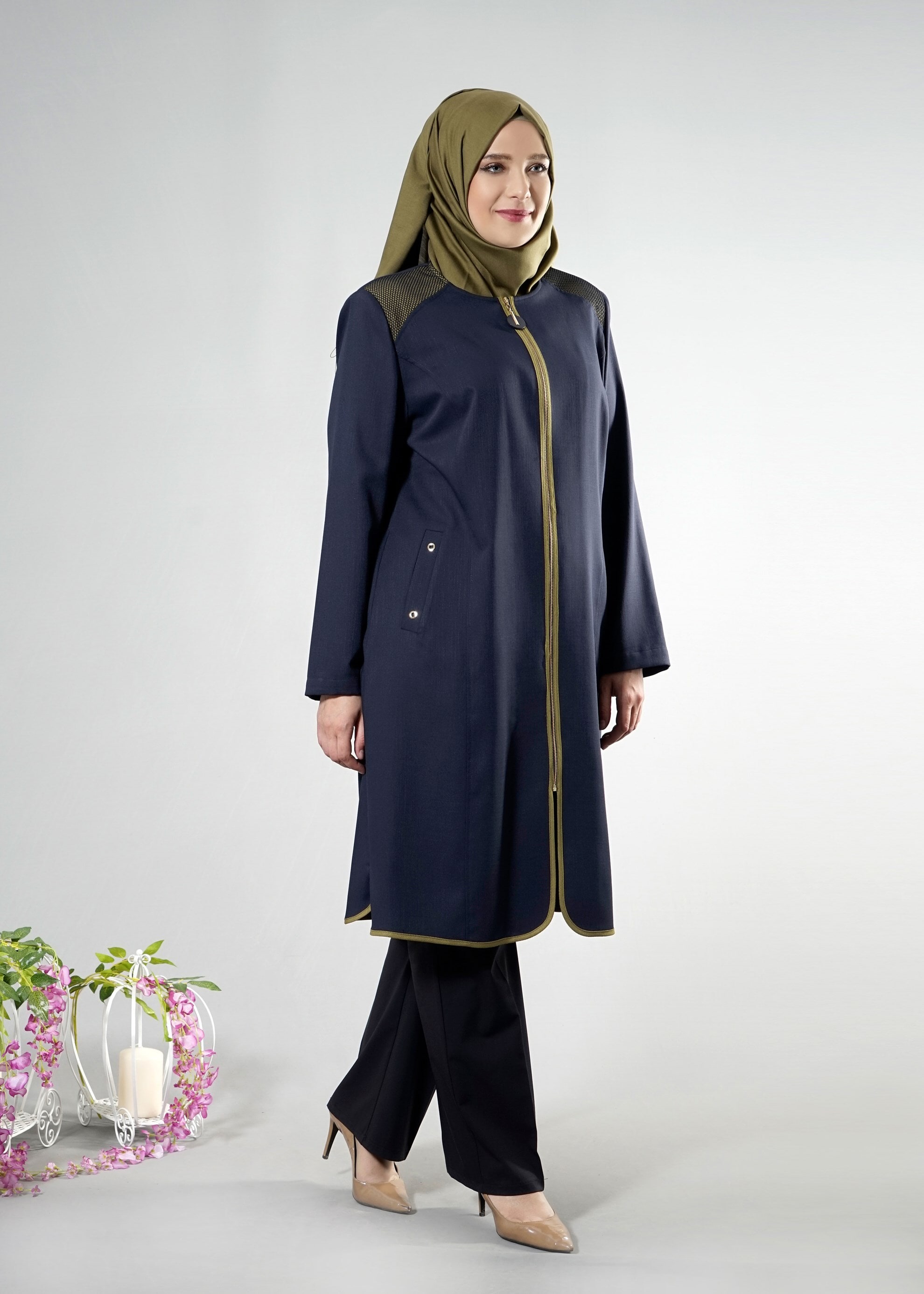 Tesettür giyim LACİVERT 1820 Derin Tesettür 8169 Trench  44/50