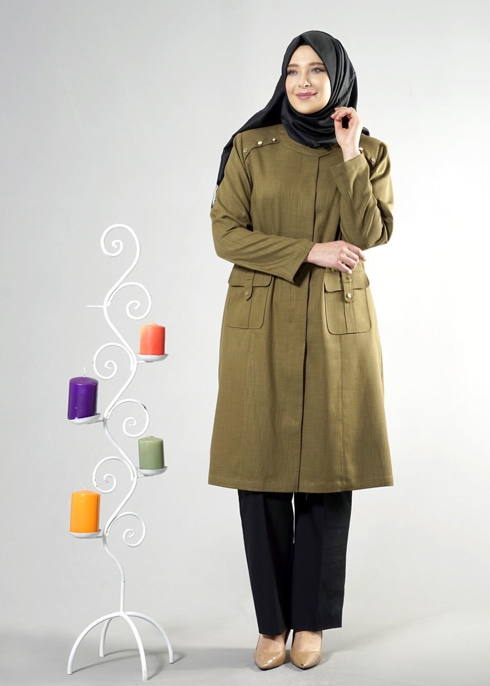 Tesettür giyim HAKİ 1821 SHOGUN TRENCH 44/50 TEK46