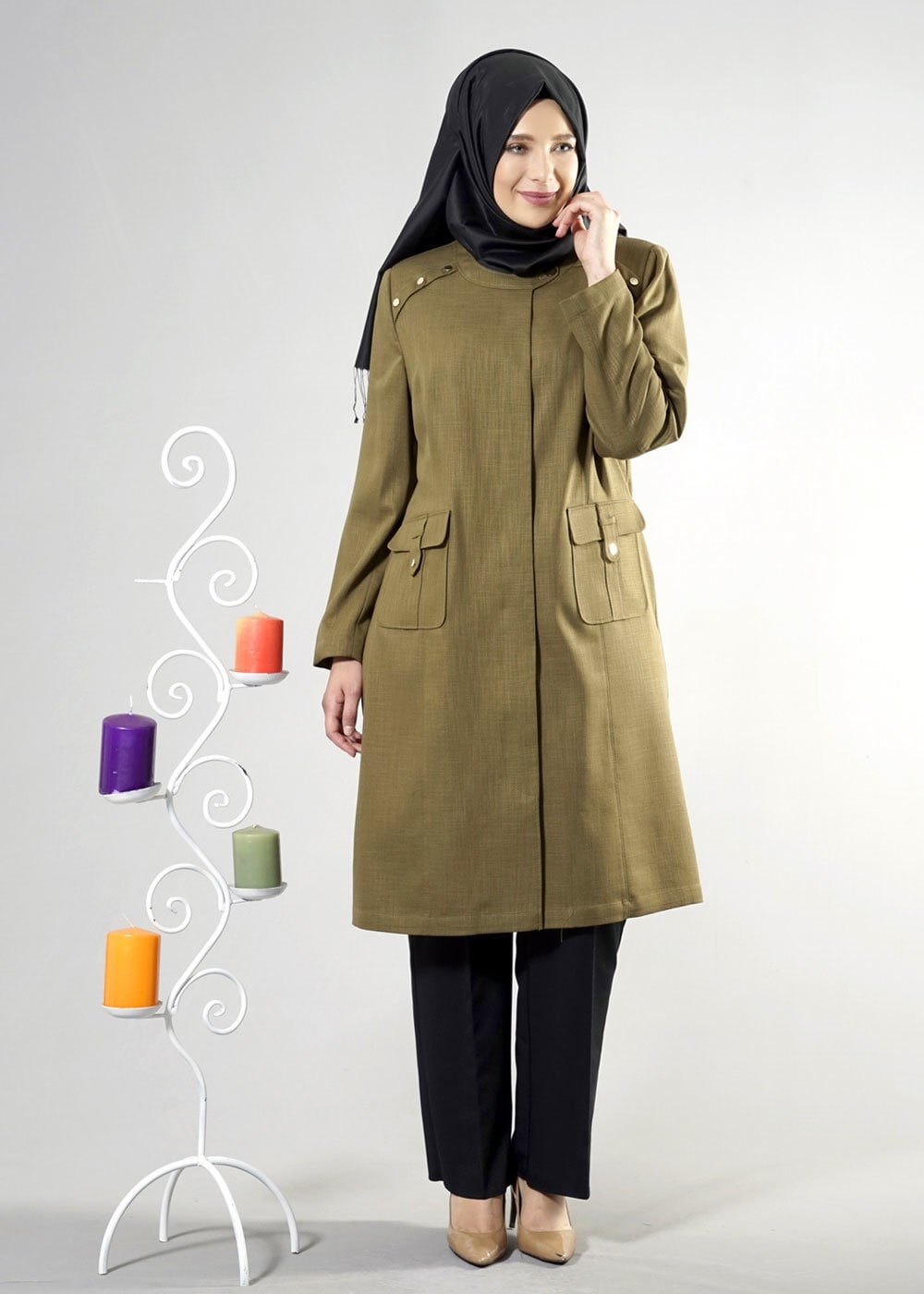 Tesettür giyim HAKİ 1821 SHOGUN TRENCH 44/50 TEK46