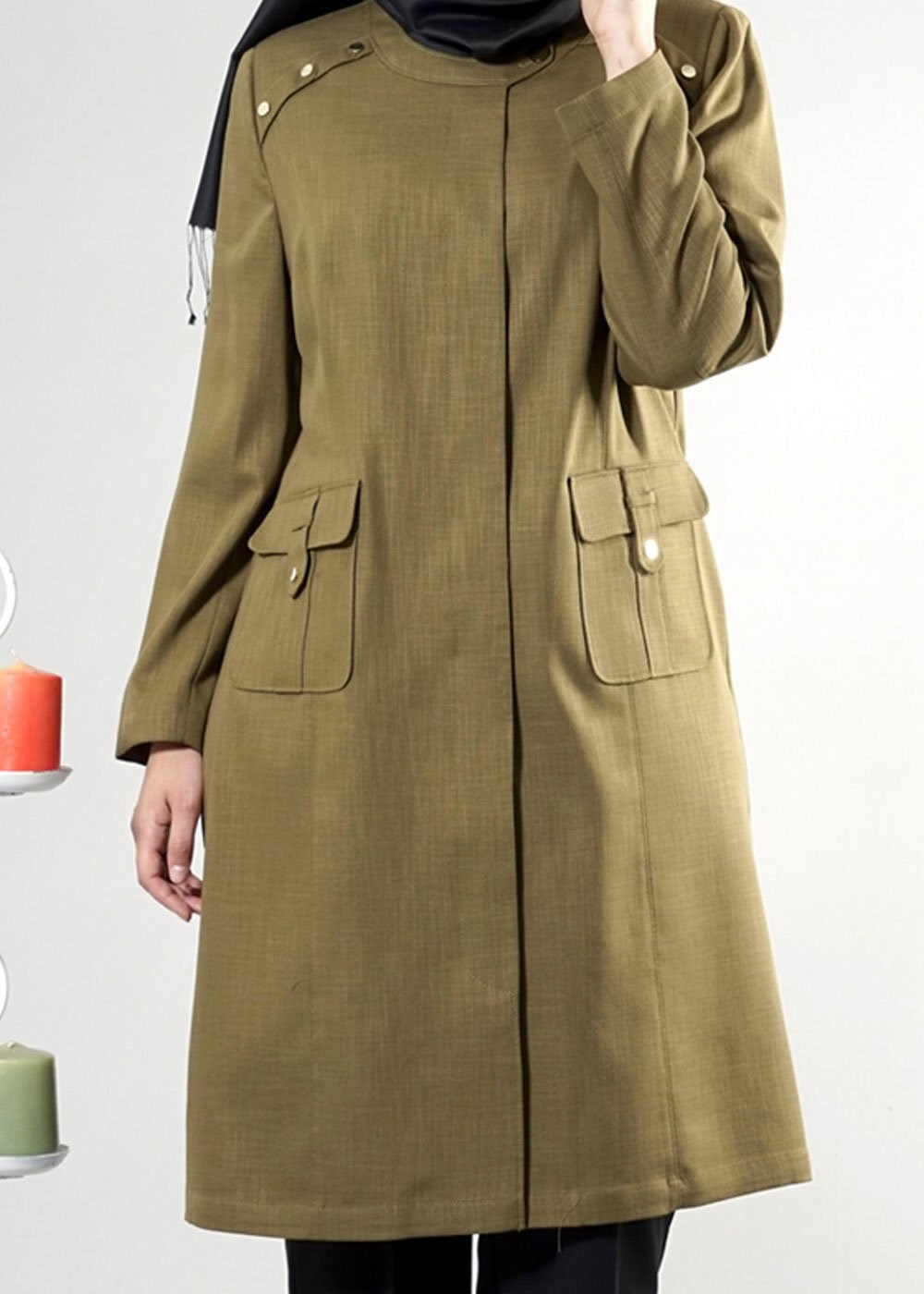 Tesettür giyim HAKİ 1821 SHOGUN TRENCH 44/50 TEK46