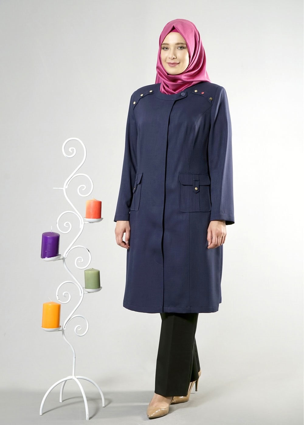 Tesettür giyim LACİVERT 1821 SHOGUN TRENCH 44/50 TEK46