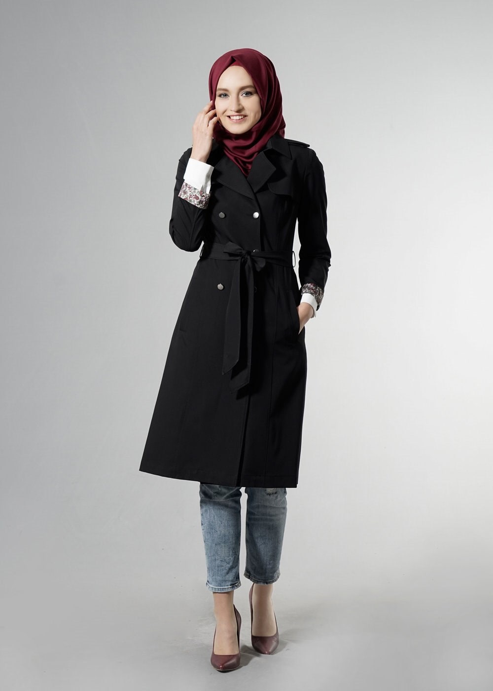 Tesettür giyim SİYAH 1756-1 Lila Tesettür 43597 Trench 38/44 TEK36