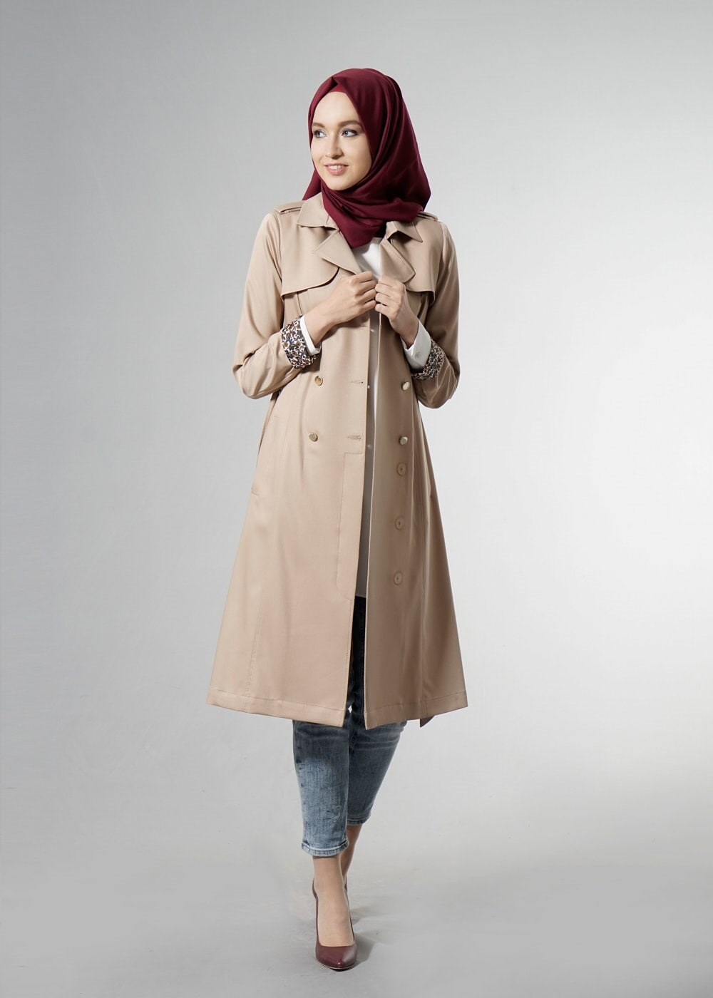 Tesettür giyim KAHVE 1756-1 Lila Tesettür 43597 Trench 38/44 TEK36