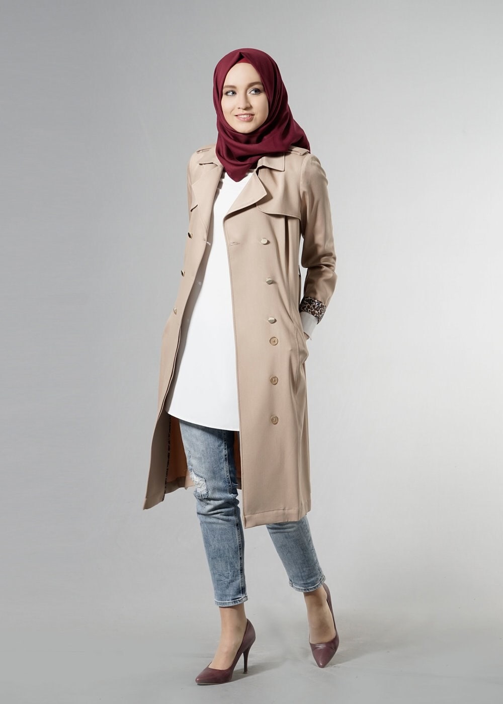 Tesettür giyim KAHVE 1756-1 Lila Tesettür 43597 Trench 38/44 TEK36