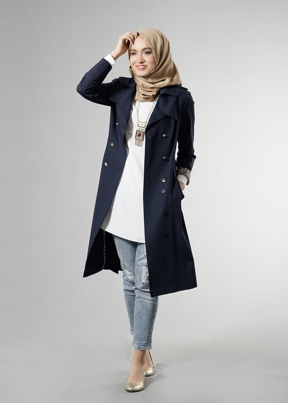 Tesettür giyim LACİVERT 1756-1 Lila Tesettür 43597 Trench 38/44 TEK36