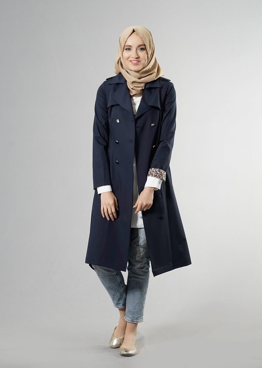 Tesettür giyim LACİVERT 1756-1 Lila Tesettür 43597 Trench 38/44 TEK36
