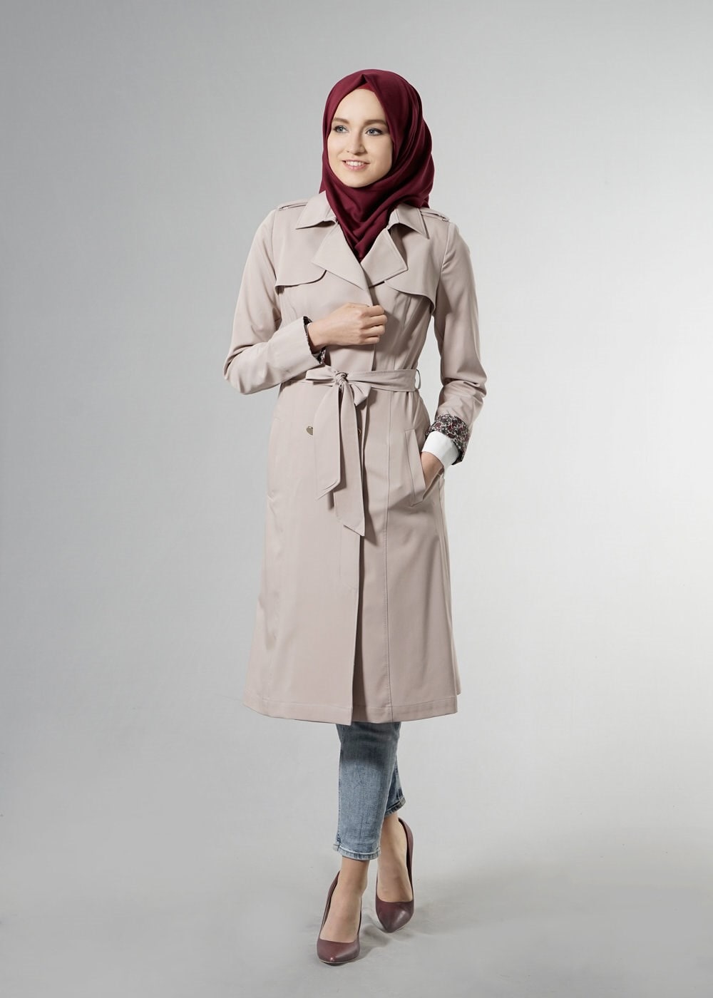 Tesettür giyim BEJ 1756-1 Lila Tesettür 43597 Trench 38/44 TEK36