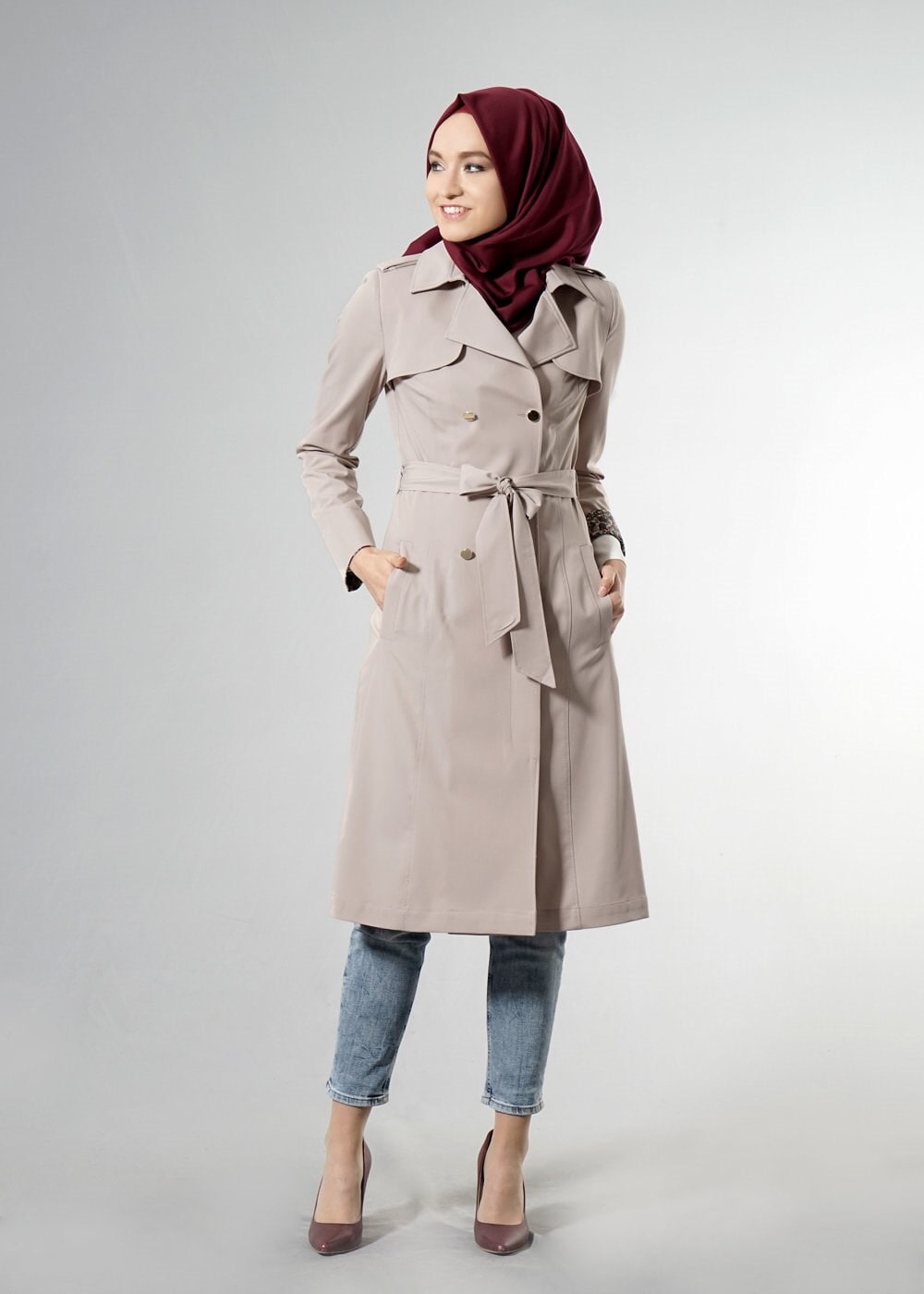 Tesettür giyim BEJ 1756-1 Lila Tesettür 43597 Trench 38/44 TEK36