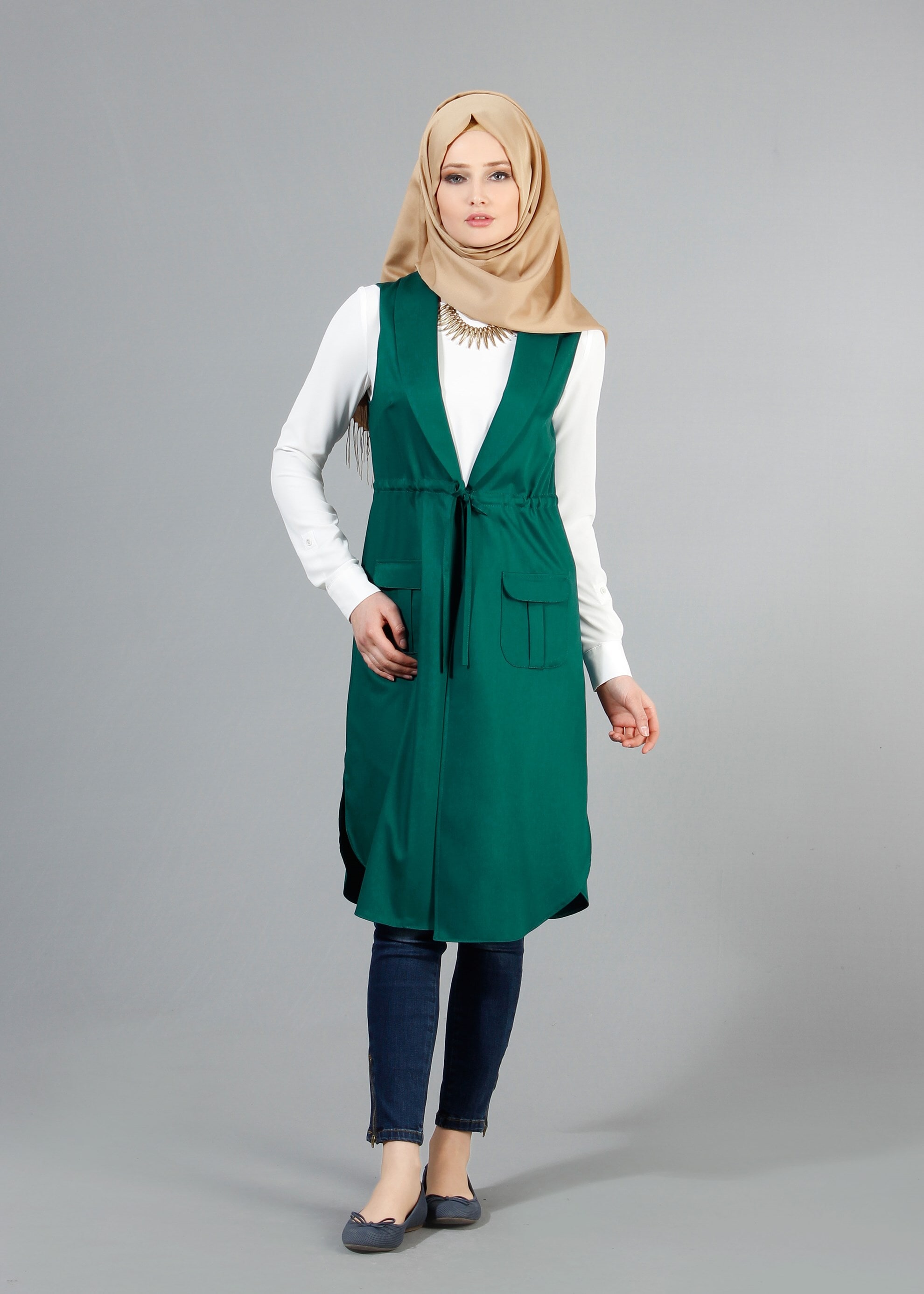 Tesettür giyim YEŞİL 4220 Hürrem Tesettür Yelek 36/44(38/40) TEK42