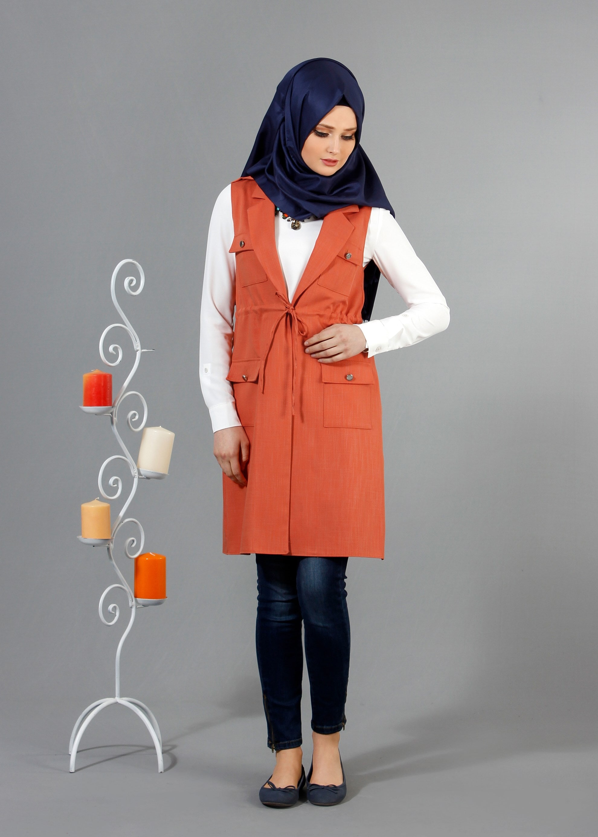 Tesettür giyim TURUNCU 4336 Derin Tesettür Yelek 36/42(38-40) TEK36