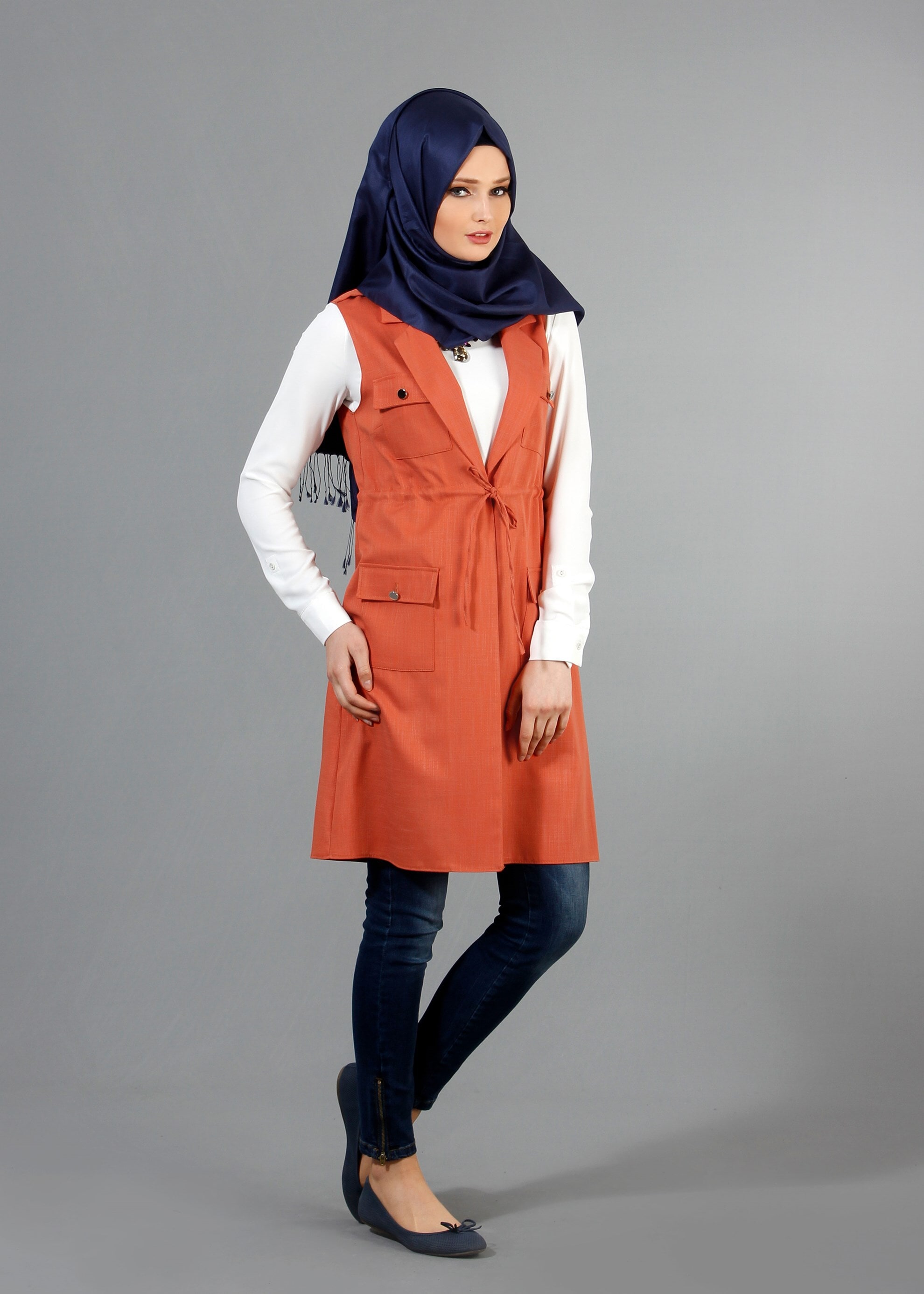 Tesettür giyim TURUNCU 4336 Derin Tesettür Yelek 36/42(38-40) TEK36
