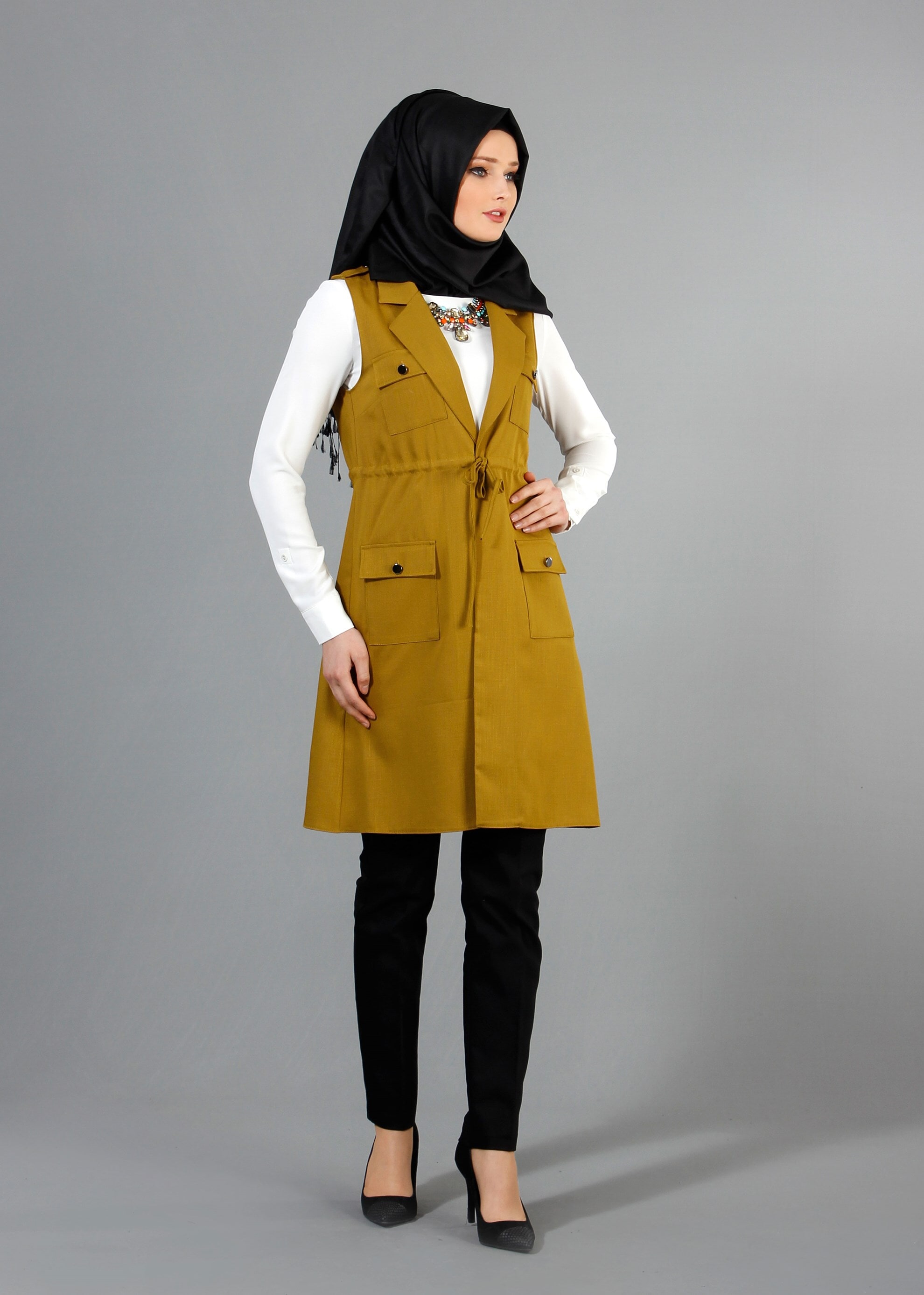 Tesettür giyim YEŞİL 4336 Derin Tesettür Yelek 36/42(38-40) TEK36