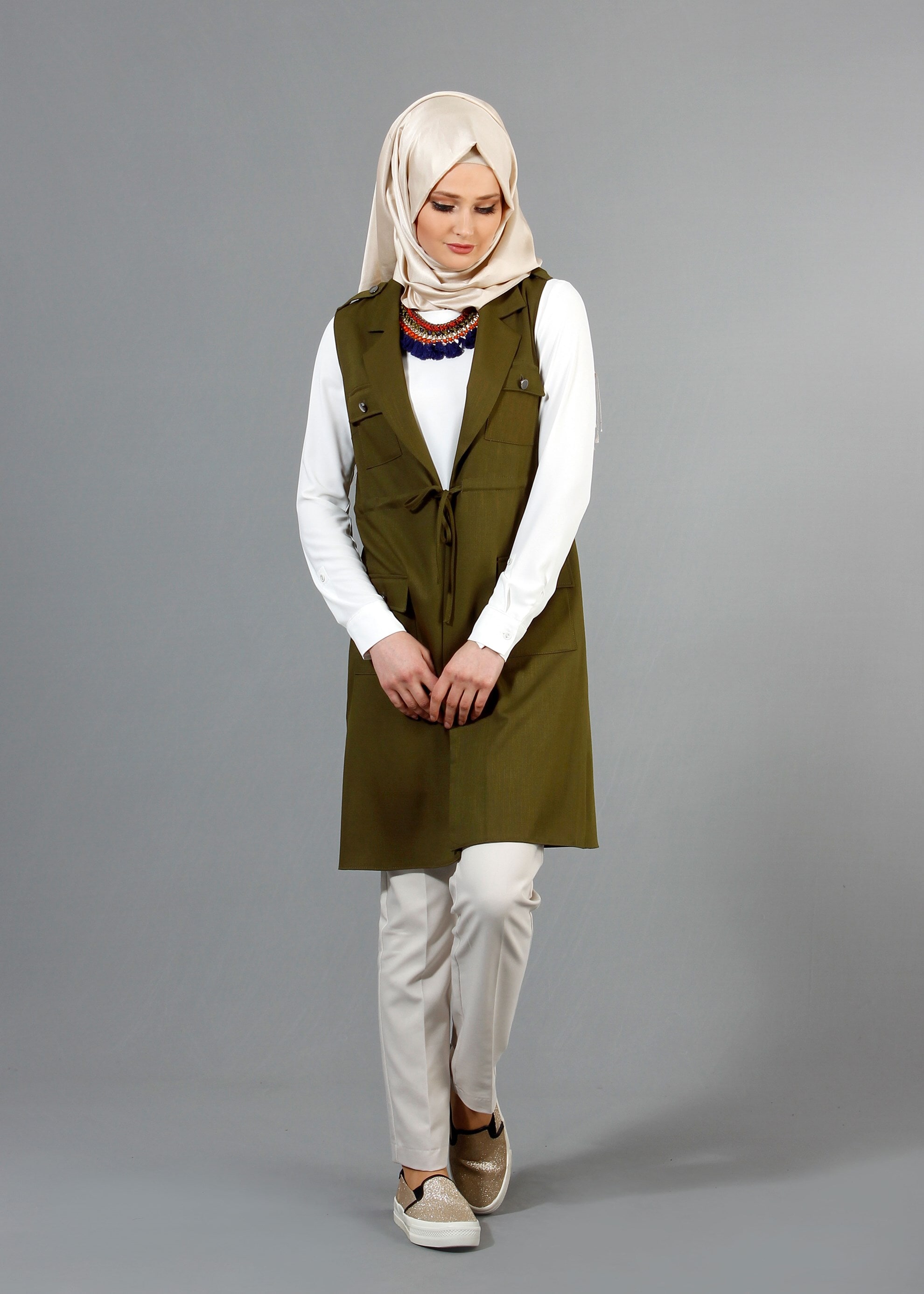 Tesettür giyim YEŞİL 4336 Derin Tesettür Yelek 36/42(38-40) TEK36
