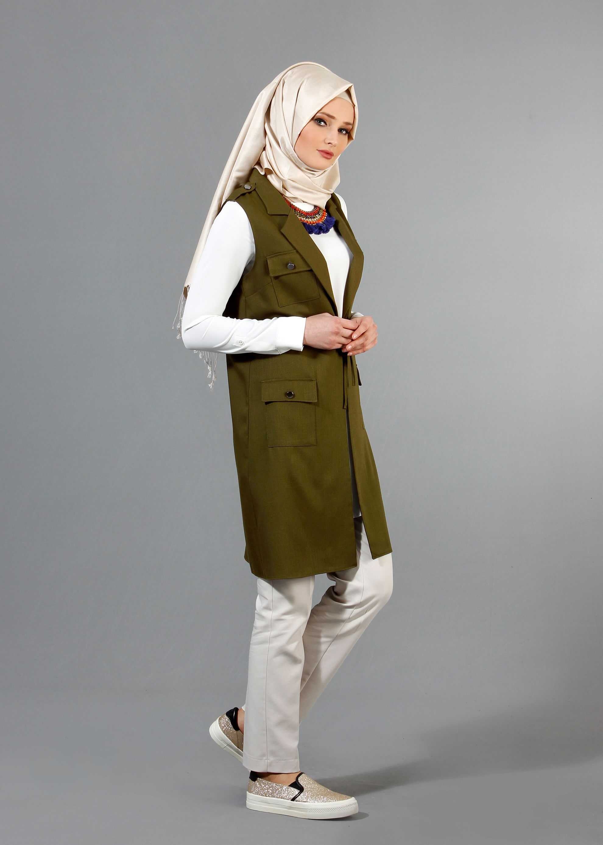 Tesettür giyim YEŞİL 4336 Derin Tesettür Yelek 36/42(38-40) TEK36