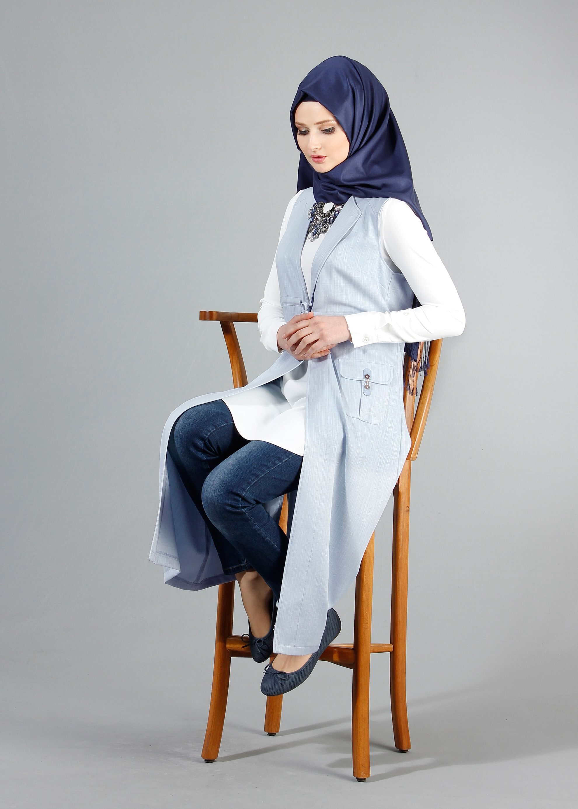 Tesettür giyim MAVİ 4337 NEW SHİNE YELEK 36/46(38/40) TEK42