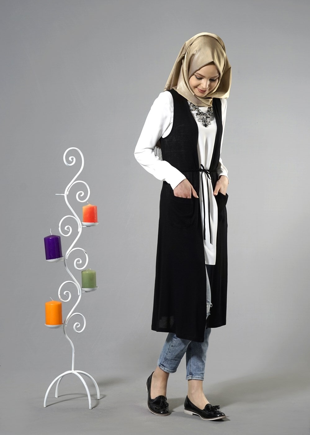 Tesettür giyim SİYAH 4338 Hanna Tesettür Yelek 38/48 TEK36