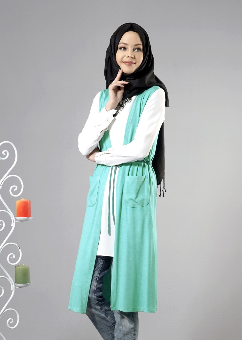 Tesettür giyim MAVİ 4338 Hanna Tesettür Yelek 38/48 TEK36