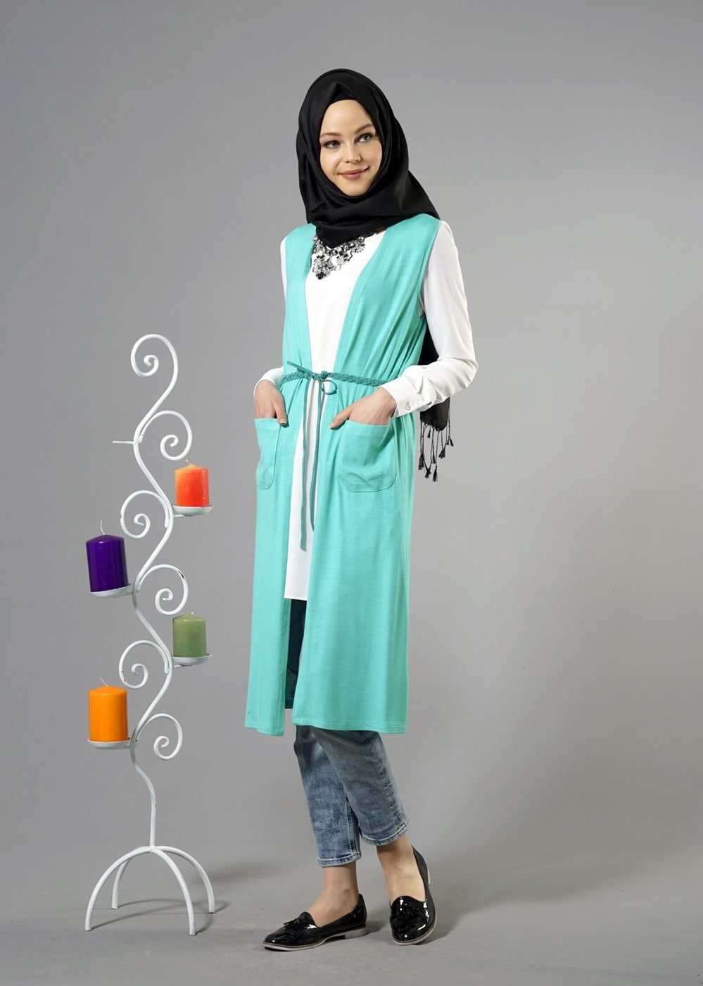 Tesettür giyim MAVİ 4338 Hanna Tesettür Yelek 38/48 TEK36