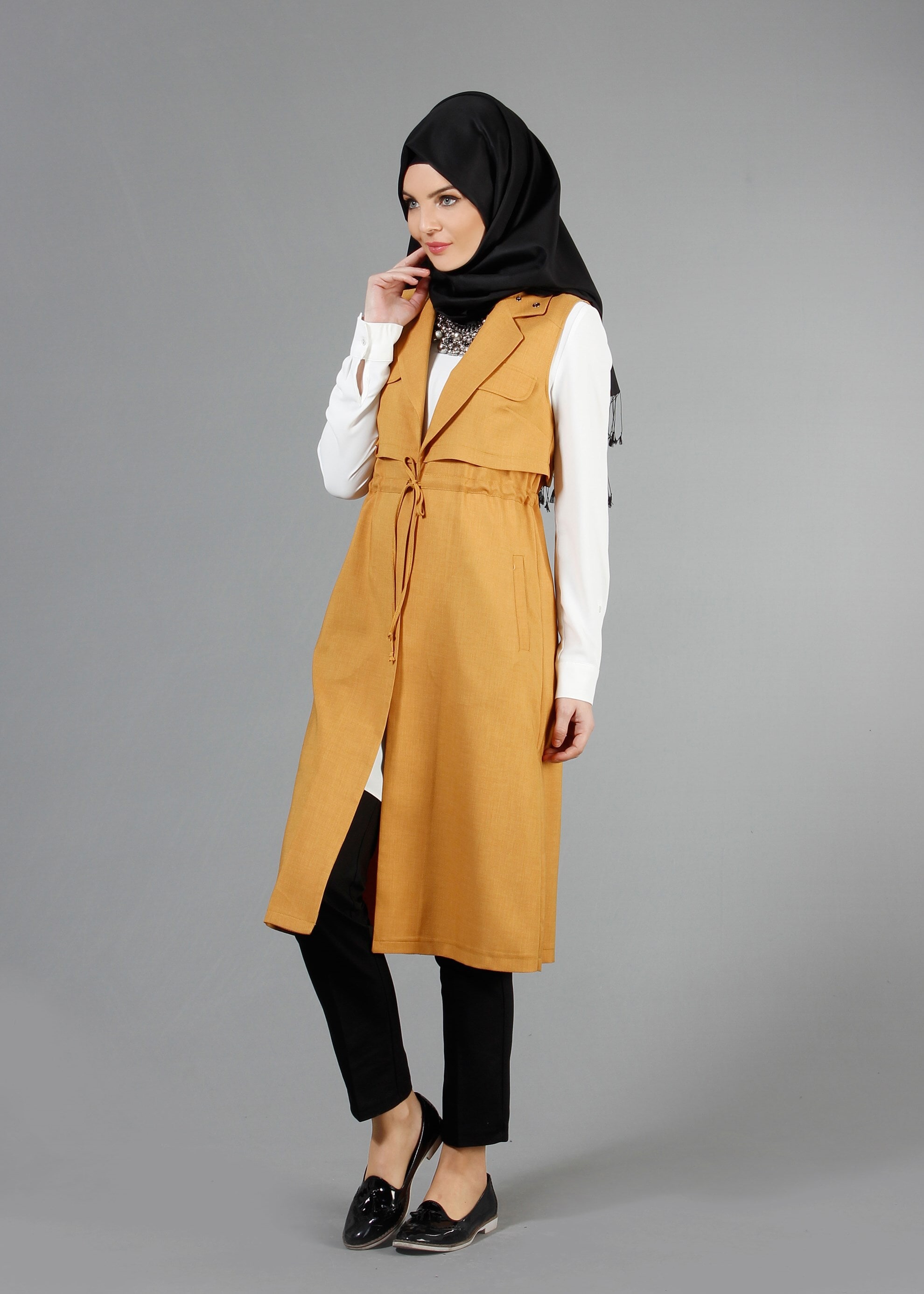 Tesettür giyim SARI 4359 Marmaris Tesettür Yelek 36/44(38-40) TEK42