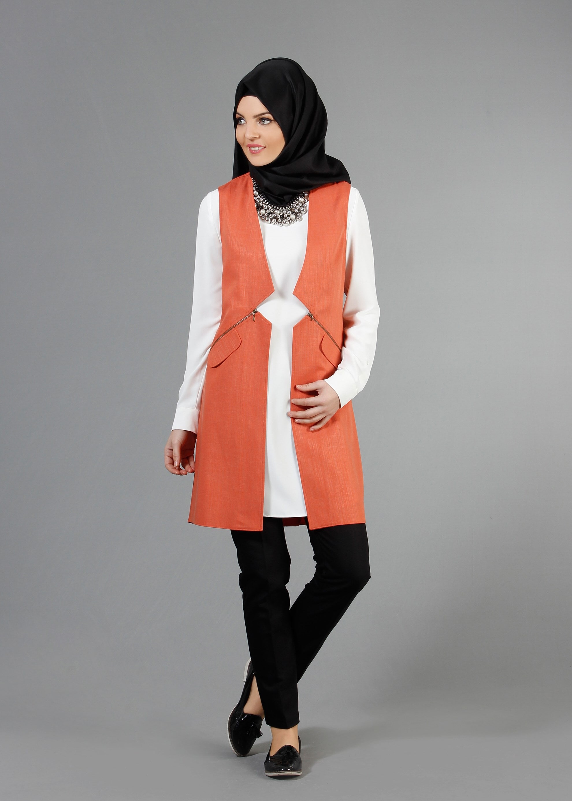 Tesettür giyim TURUNCU 4361 Derin Tesettür Yelek 36/44(38-40) TEK42