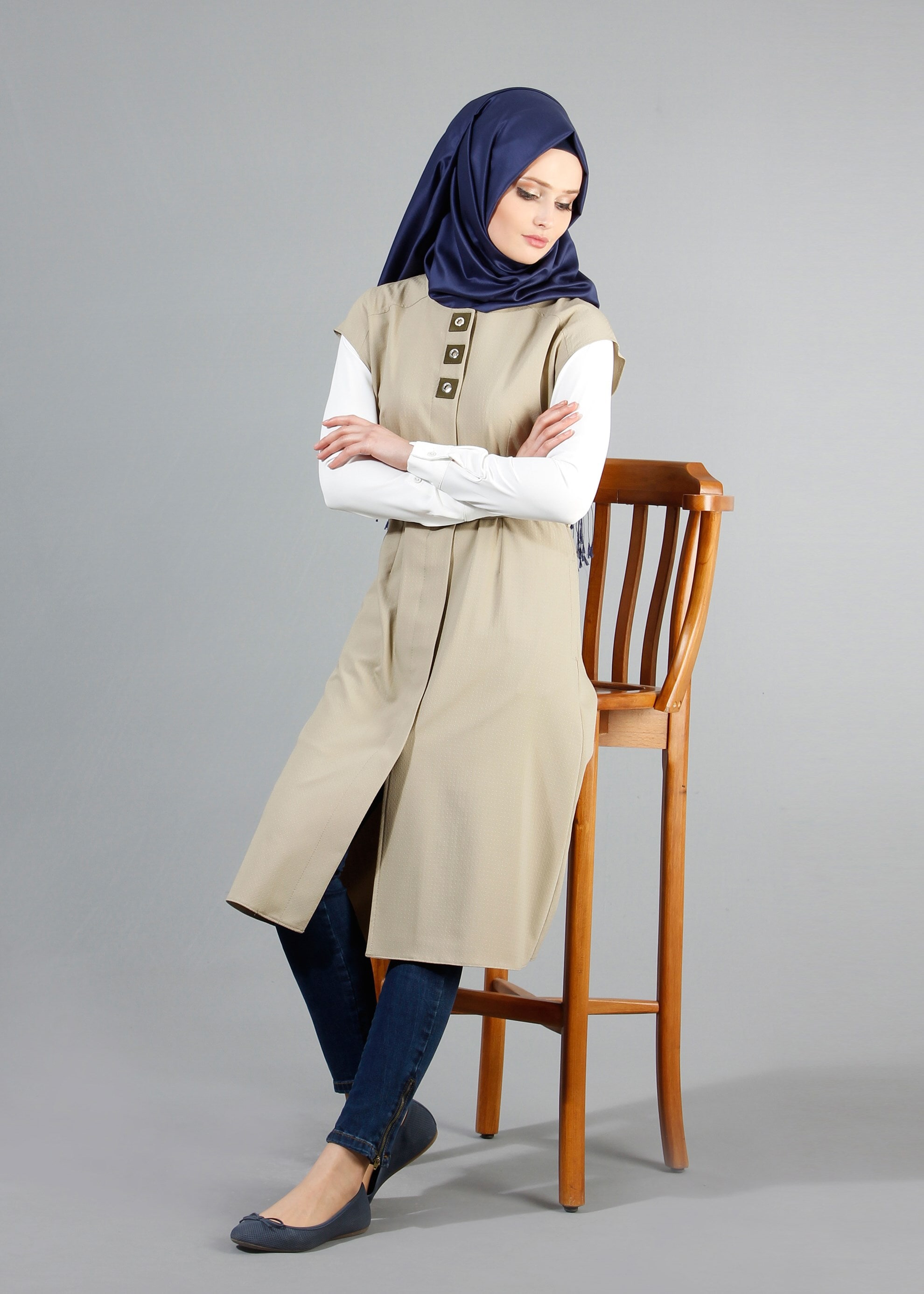 Tesettür giyim HAKİ 4362 Söğüt Tesettür Yelek 36/42(38-40) TEK42