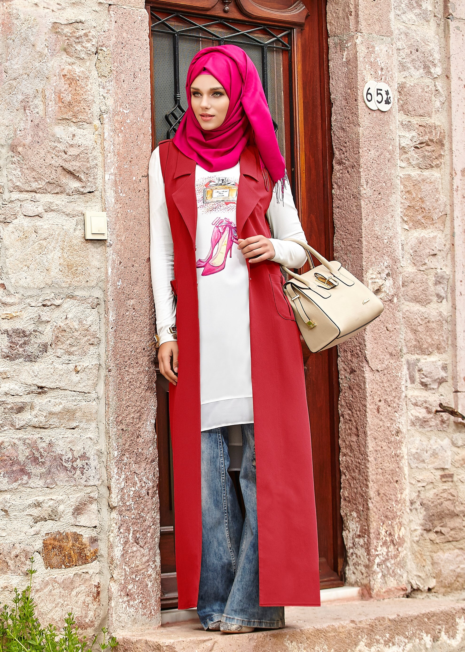 Tesettür giyim BORDO 4363 Sheraton Tesettür Yelek 38/46(40-42) TEK38