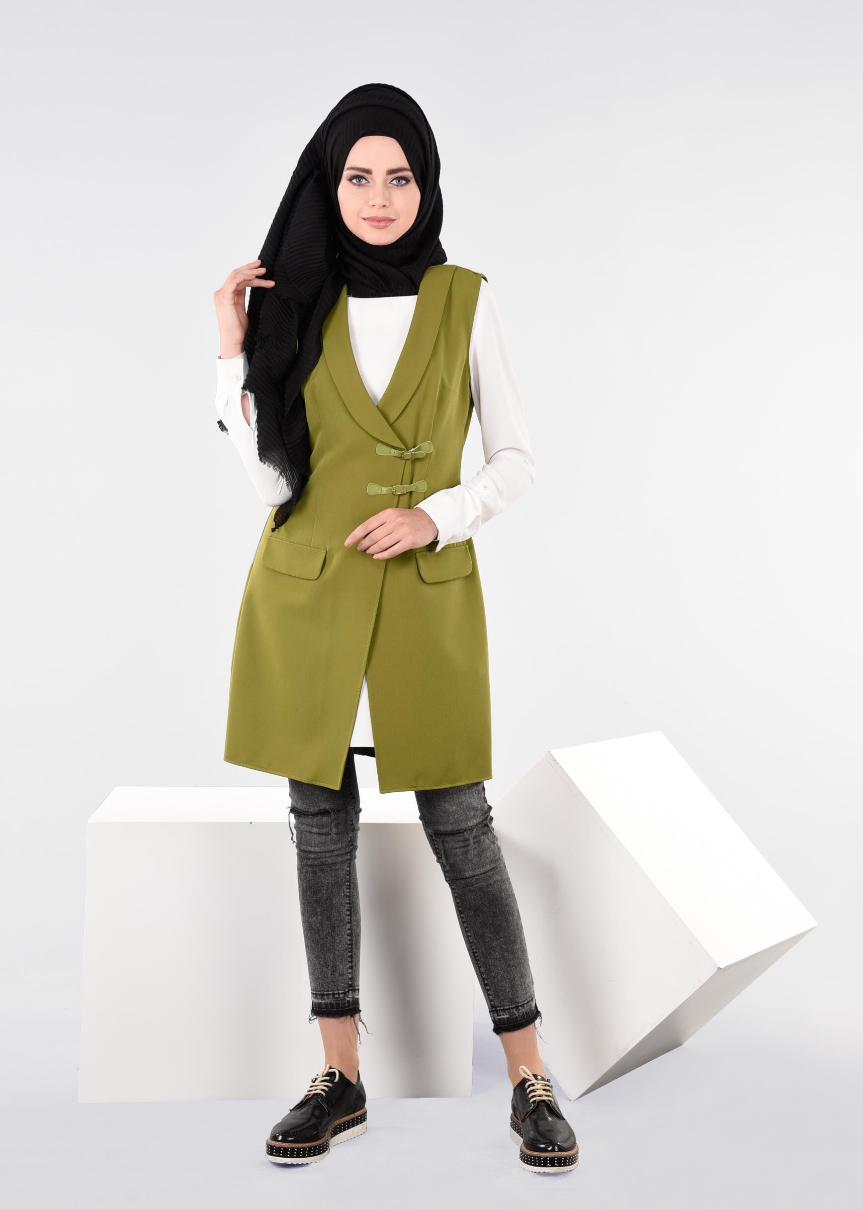 Tesettür giyim YEŞİL 4369 Dilma 43551 Tesettür Yelek 36/44(38-40) TEK42