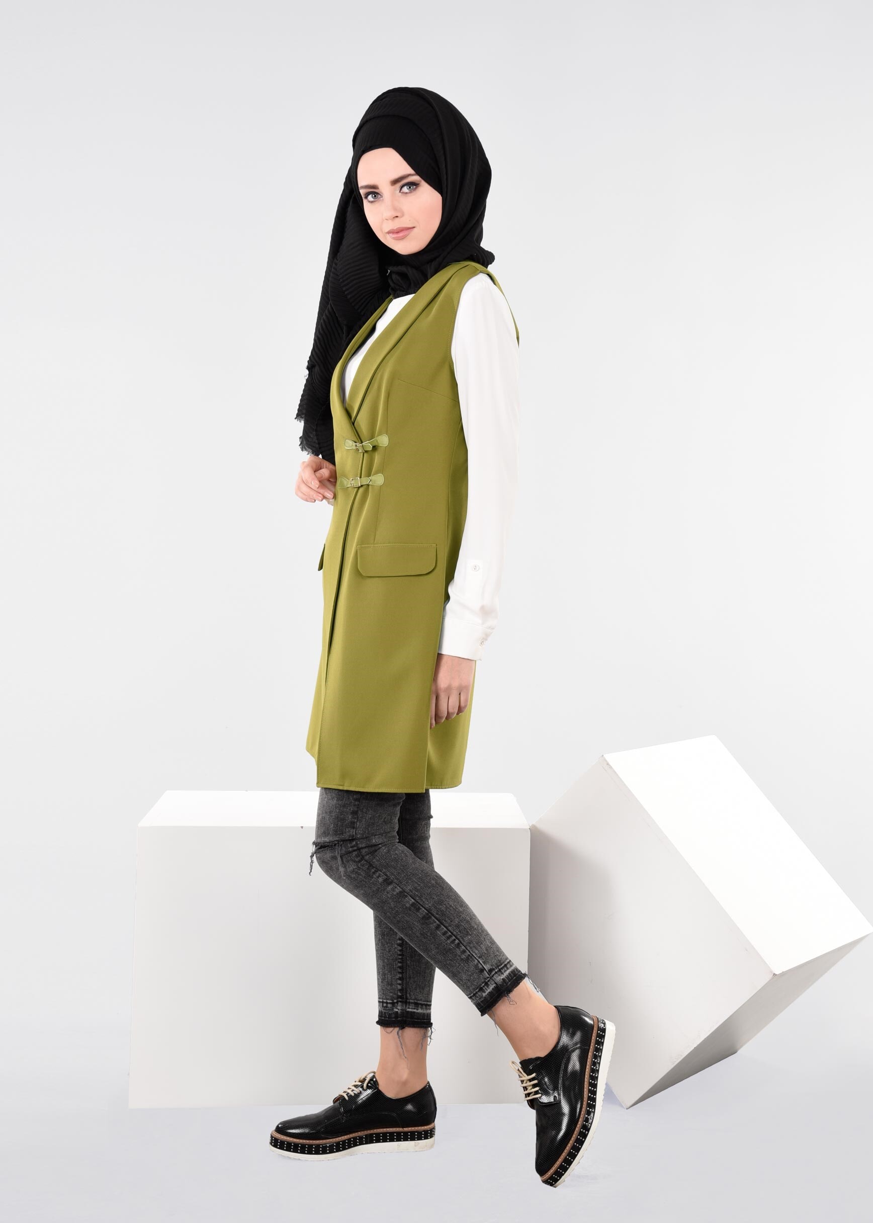 Tesettür giyim YEŞİL 4369 Dilma 43551 Tesettür Yelek 36/44(38-40) TEK42