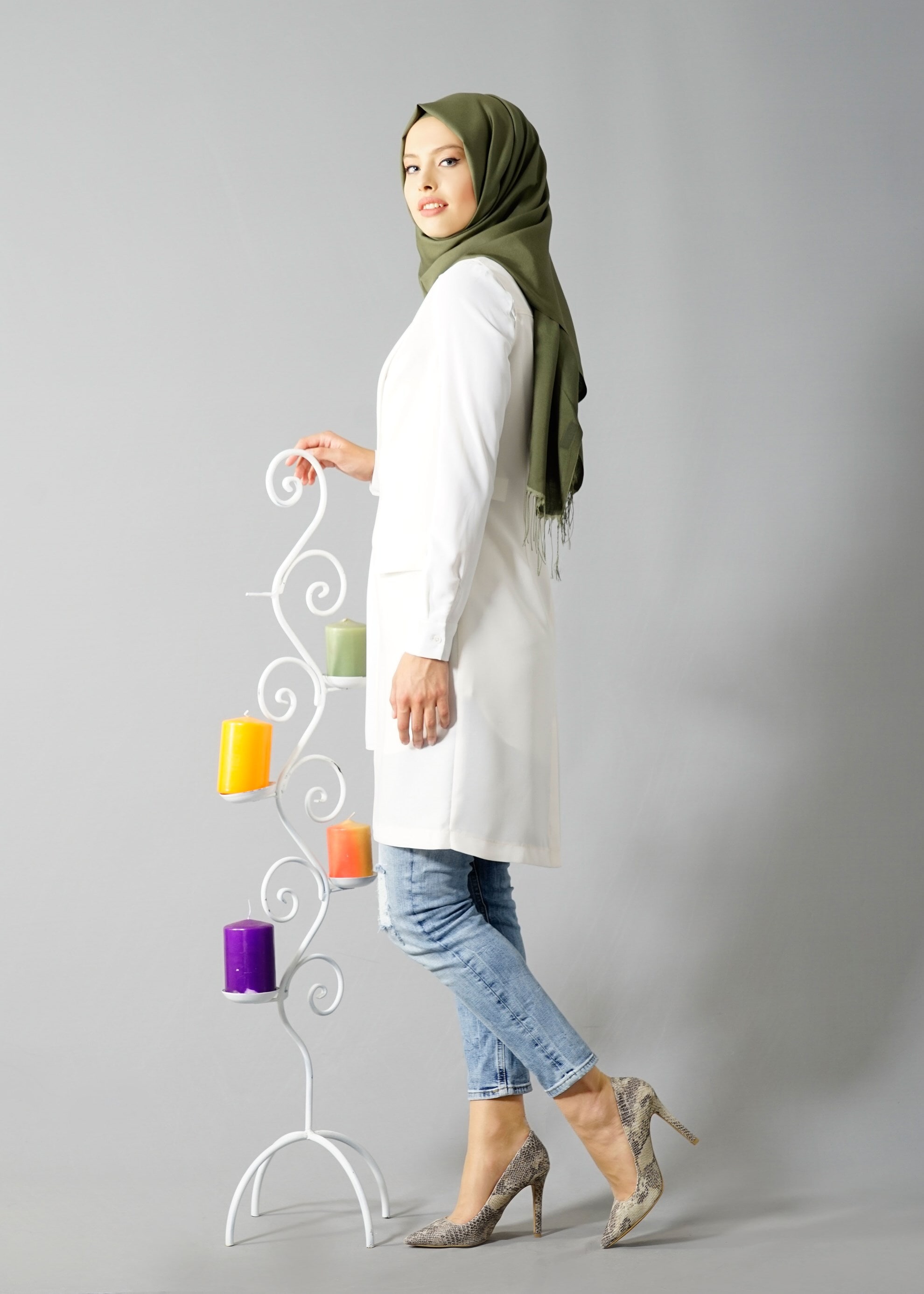 Tesettür giyim BEYAZ 4549 Yoga Tesettür Yelek 38/46 TEK40