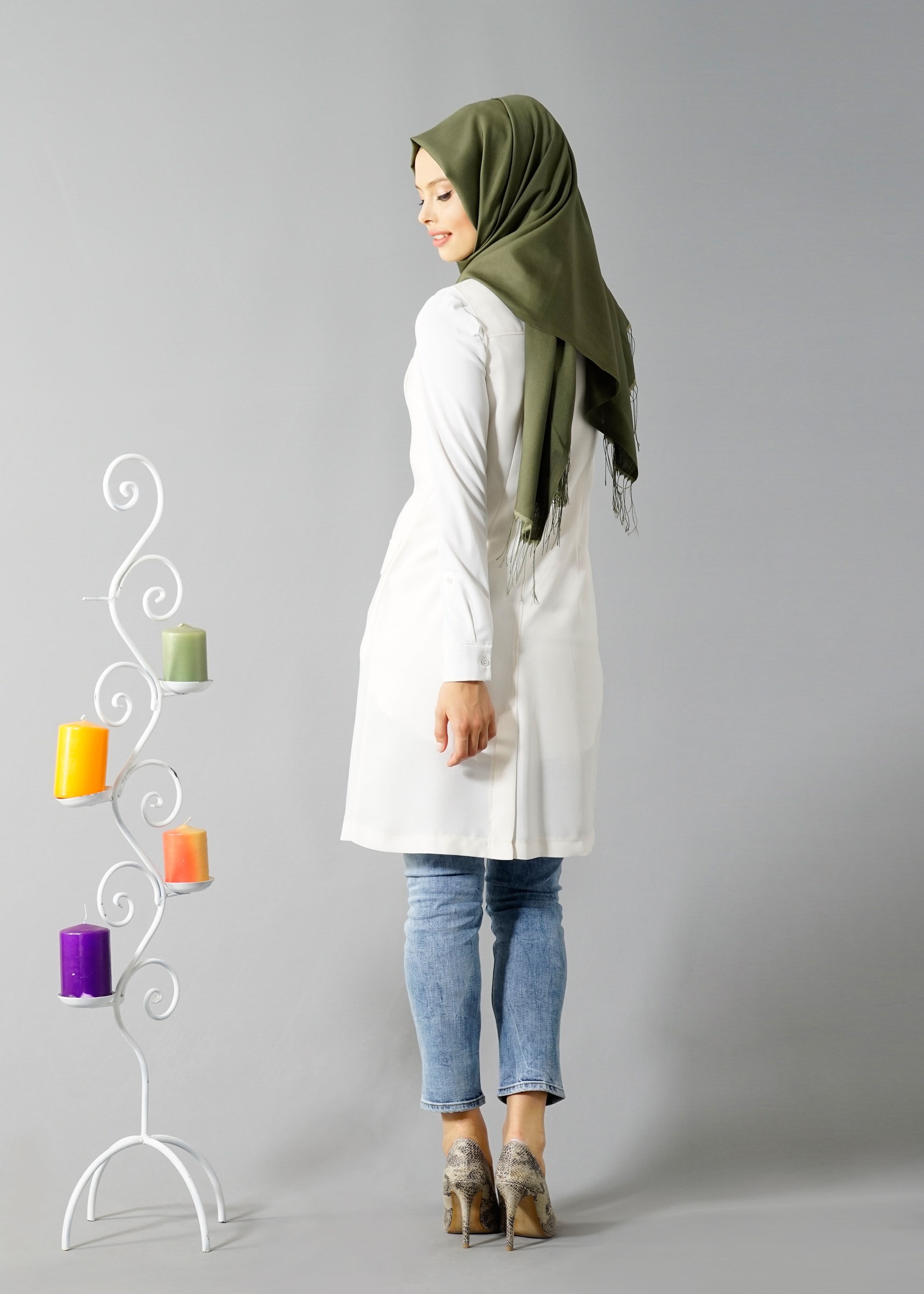 Tesettür giyim BEYAZ 4549 Yoga Tesettür Yelek 38/46 TEK40