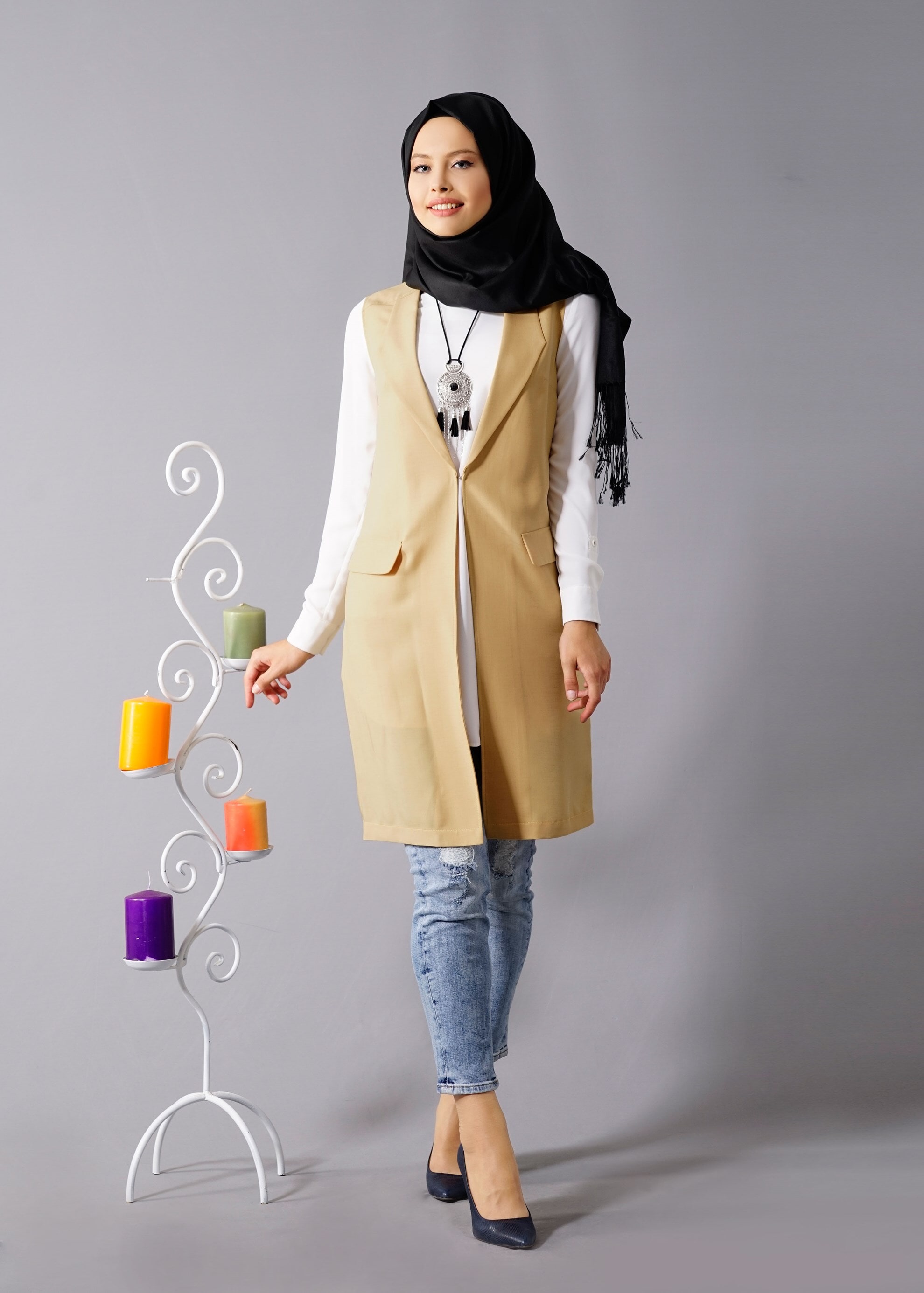 Tesettür giyim SARI 4549 Yoga Tesettür Yelek 38/46 TEK40