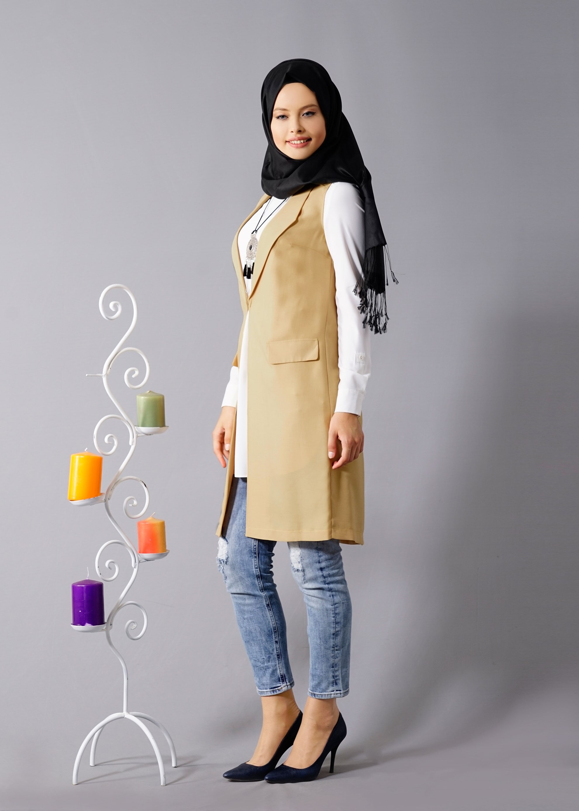 Tesettür giyim SARI 4549 Yoga Tesettür Yelek 38/46 TEK40