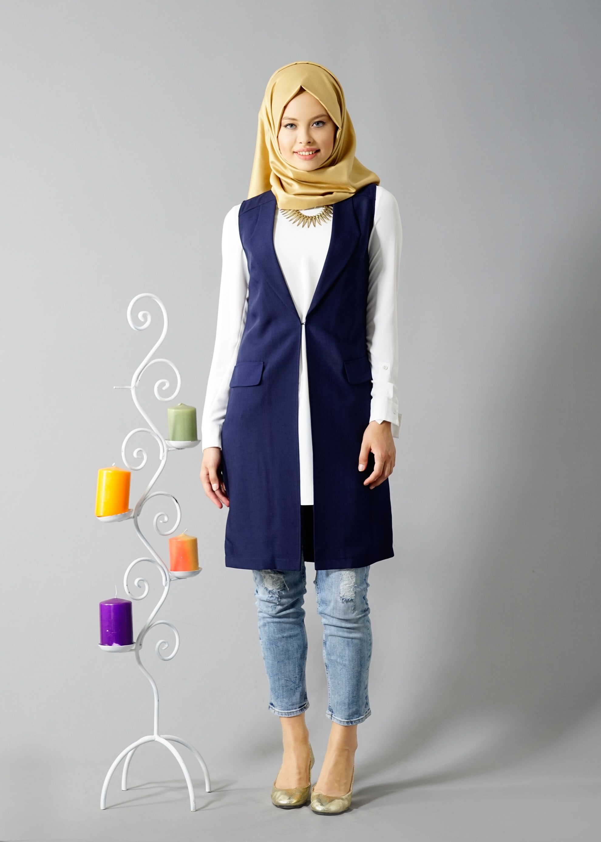 Tesettür giyim LACİVERT 4549 Yoga Tesettür Yelek 38/46 TEK40