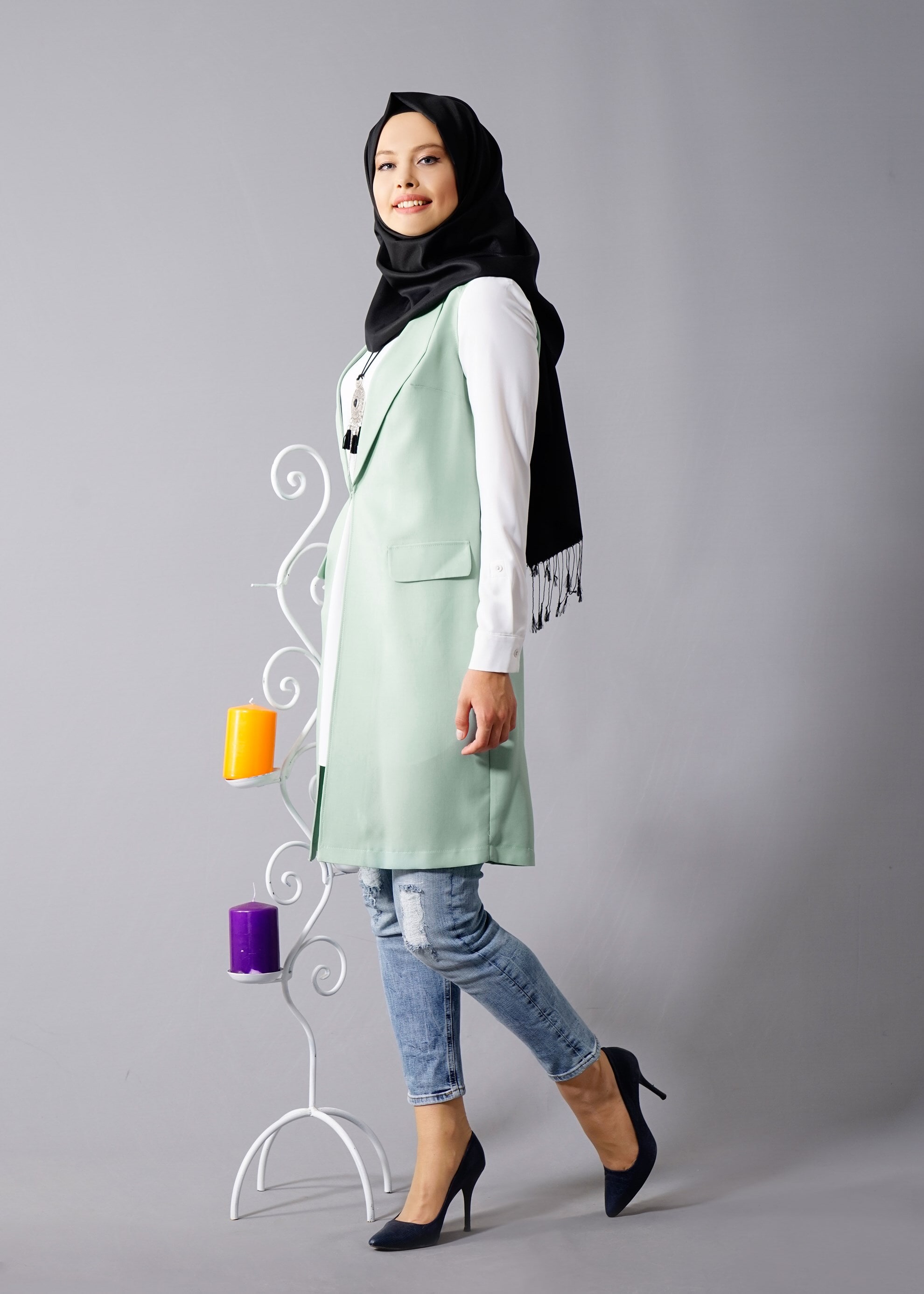 Tesettür giyim YEŞİL 4549 Yoga Tesettür Yelek 38/46 TEK40