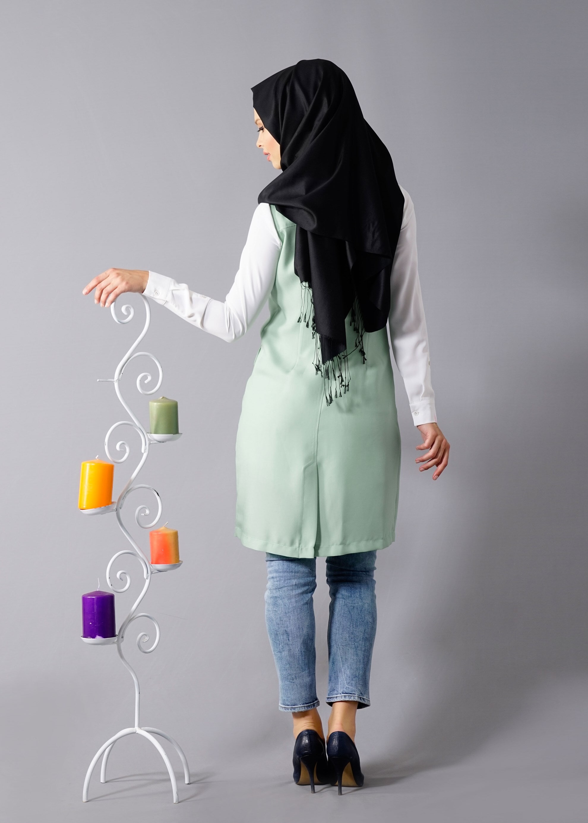 Tesettür giyim YEŞİL 4549 Yoga Tesettür Yelek 38/46 TEK40