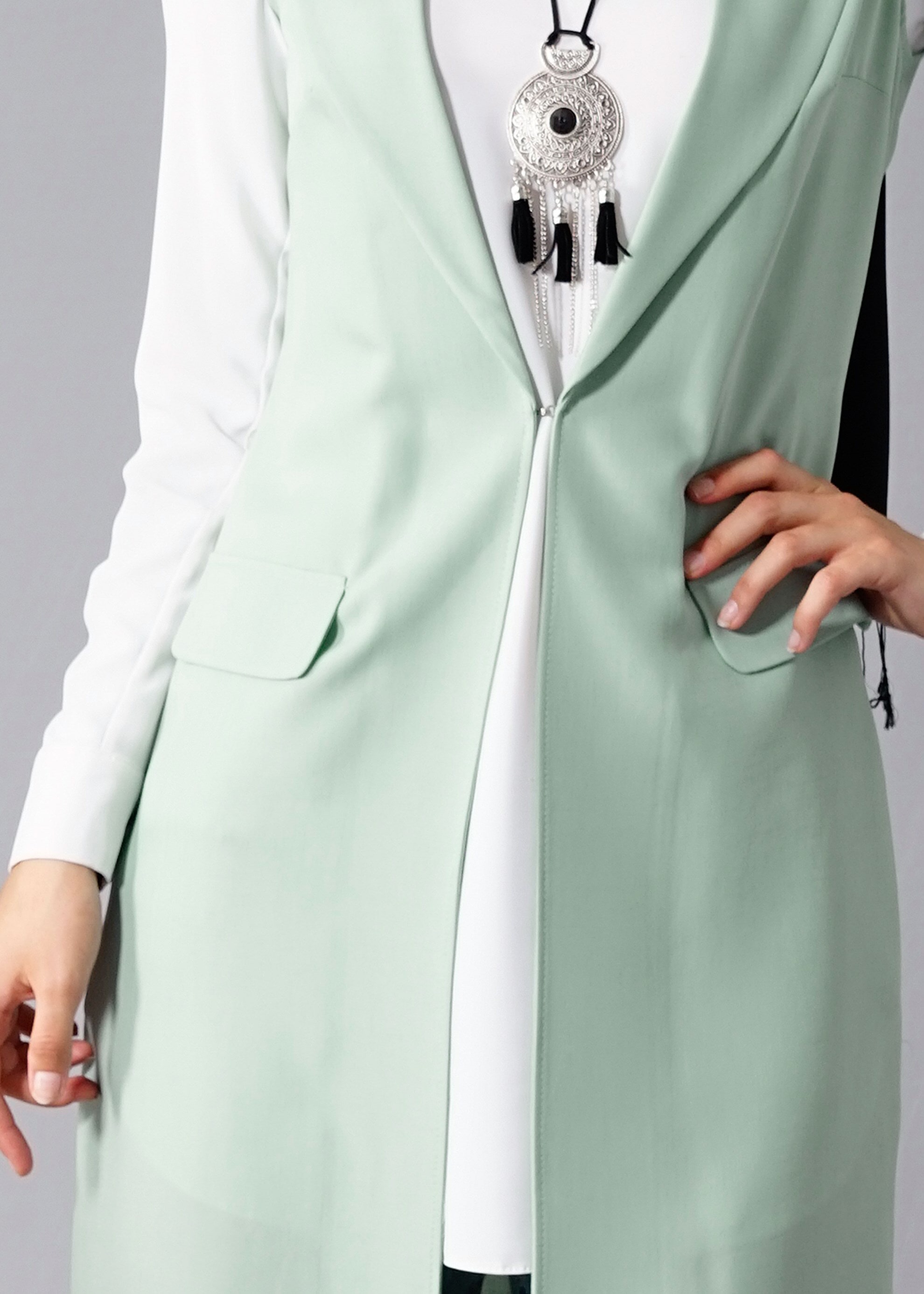 Tesettür giyim YEŞİL 4549 Yoga Tesettür Yelek 38/46 TEK40