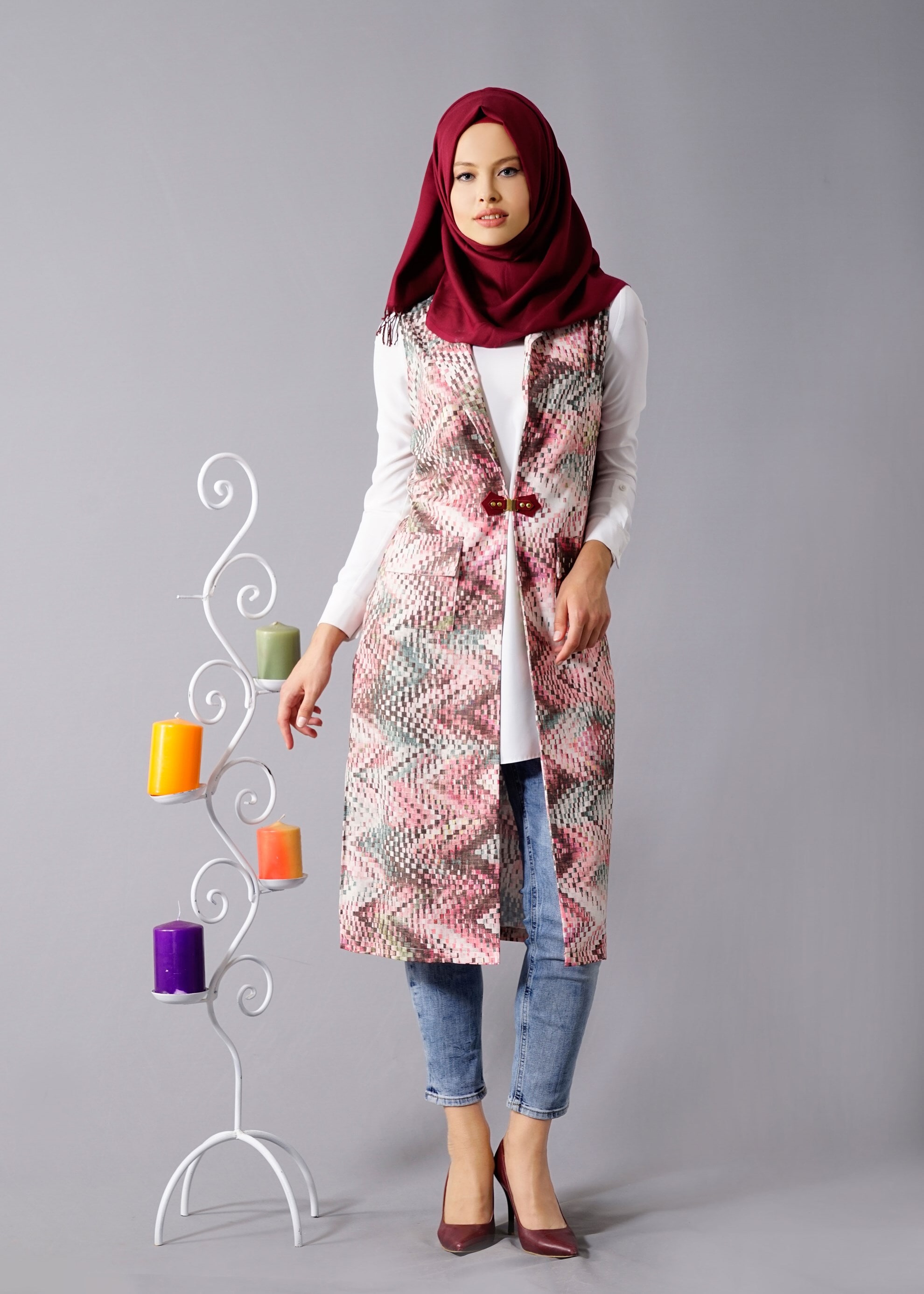 Tesettür giyim PUDRA 4585 Spnya Tesettür Yelek 38/46 TEK40