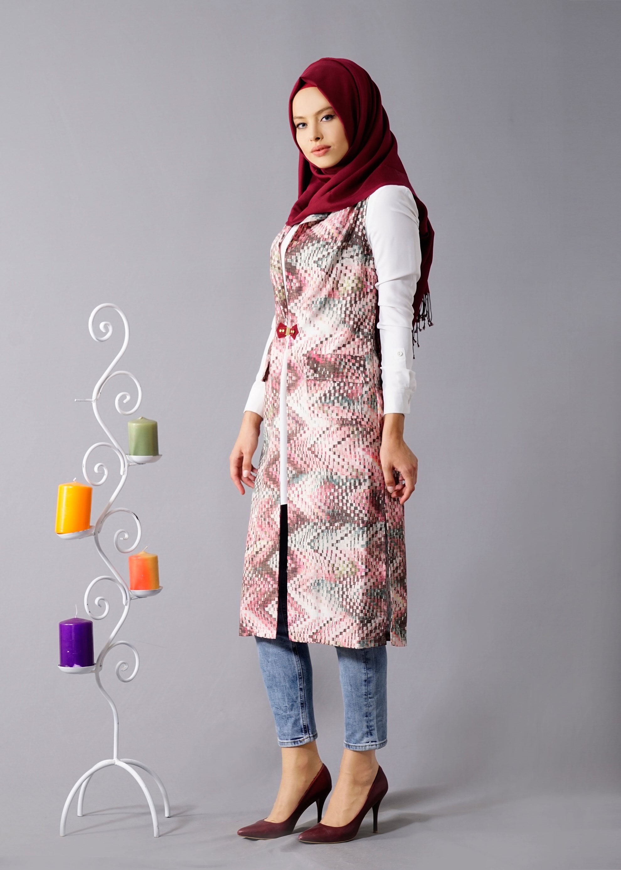 Tesettür giyim PUDRA 4585 Spnya Tesettür Yelek 38/46 TEK40